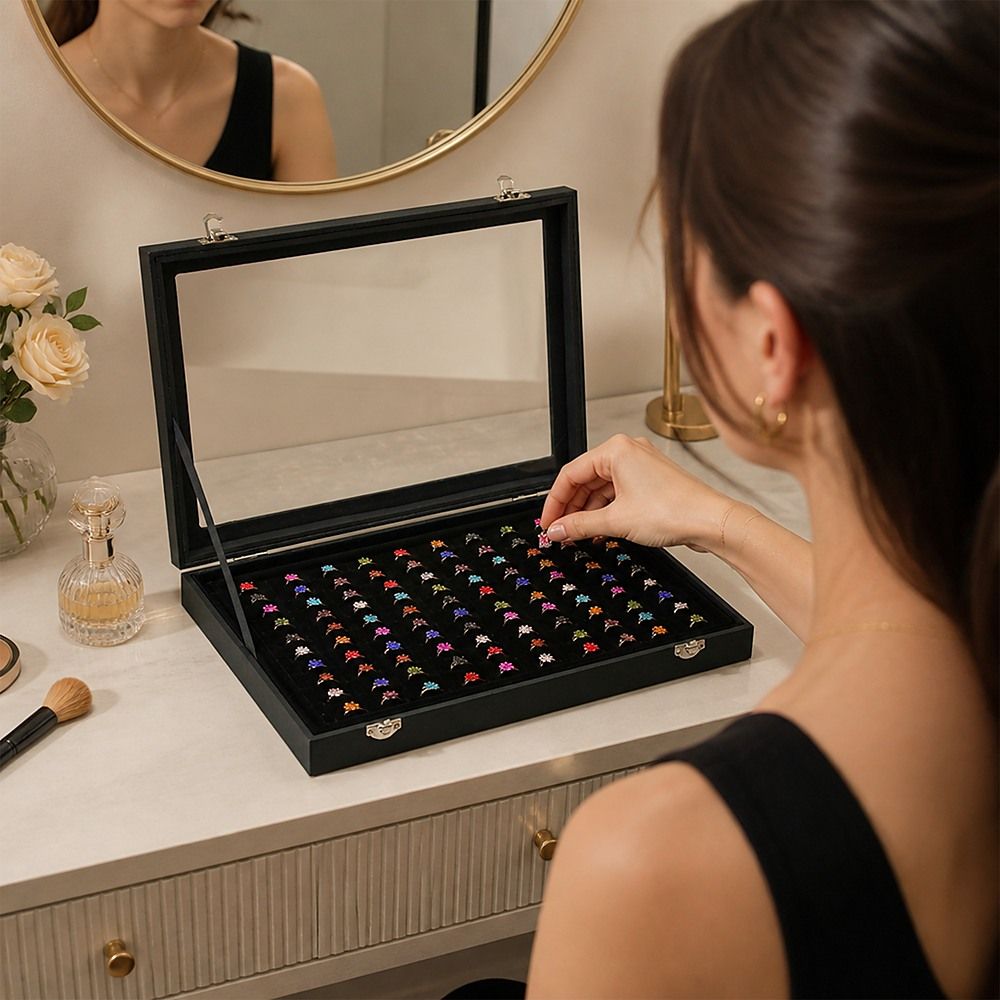 100 Slot Jewellery Display Box with Glass Lid for Rings, Earrings & Collectables โ image 2