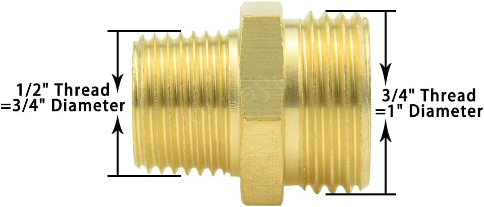 3/4" GHT Male x 1/2" NPT Male Brass Pipe Fittings Hex Nipple Adapter(Pack of 2) — image 2