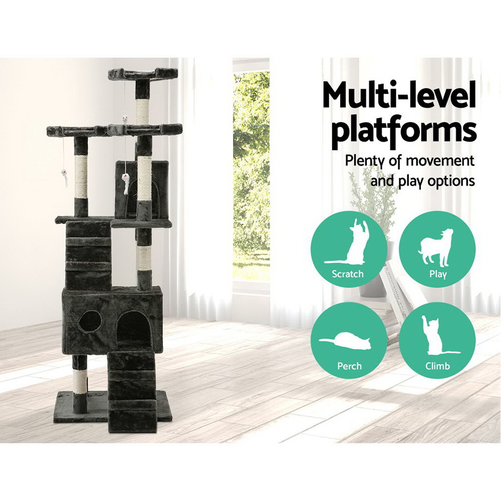 i.Pet Cat Tree 180cm Tower Scratching Post Scratcher Wood Condo House Toys Grey โ image 3