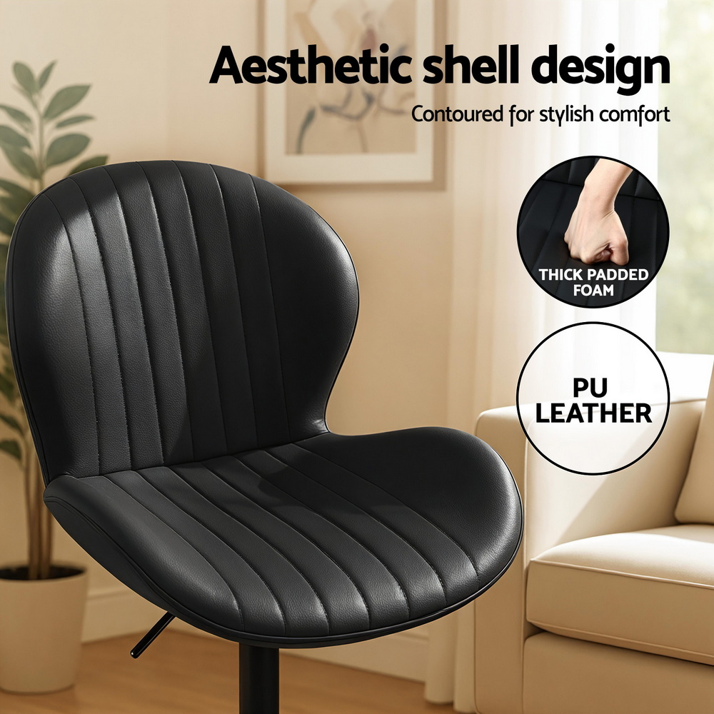 Artiss 2x Bar Stools Kitchen Swivel Gas Lift Counter Chair Shell Leather Black โ image 5