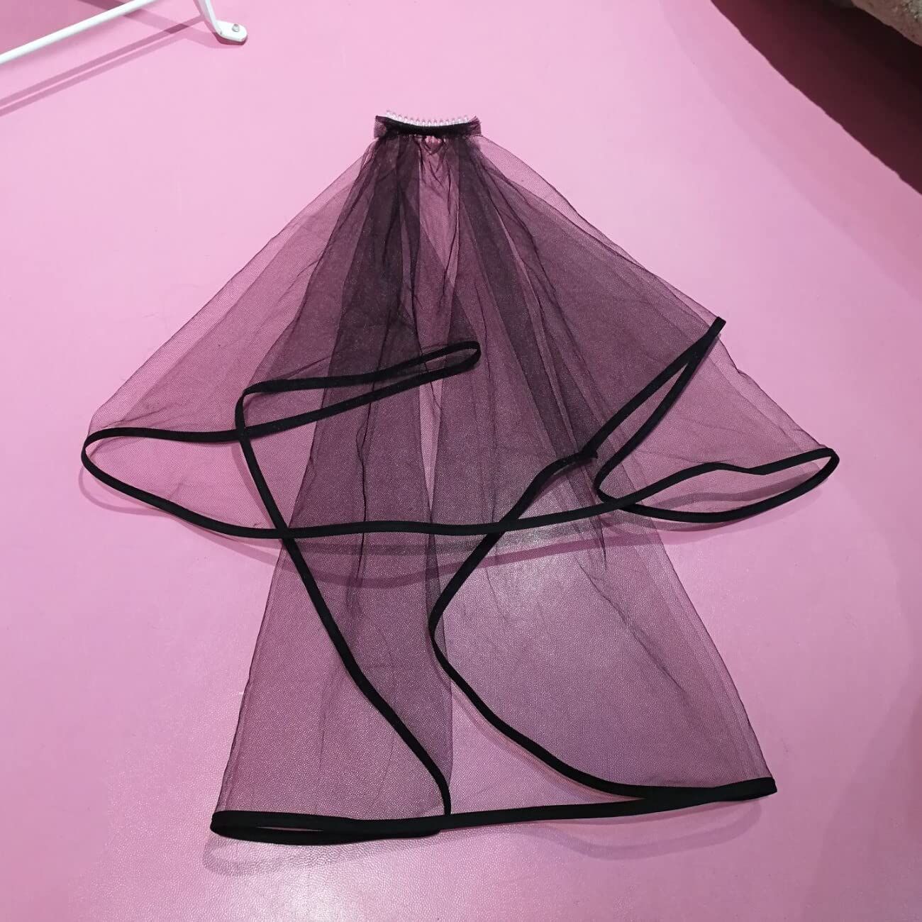 Bridal veil, wedding dress, women's black chiffon short veil, satin ribbon border, suitable for bridal bachelor parties — image 2