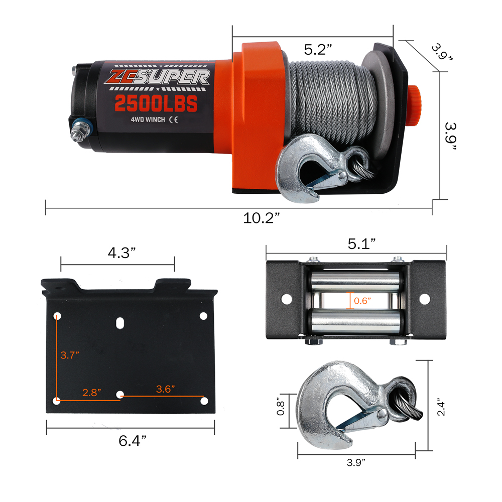 ZESUPER Electric Winch 2500LBS/1134KG 12V 15.2M Steel Cable ATV UTV 4WD 4X4 Boat โ image 2
