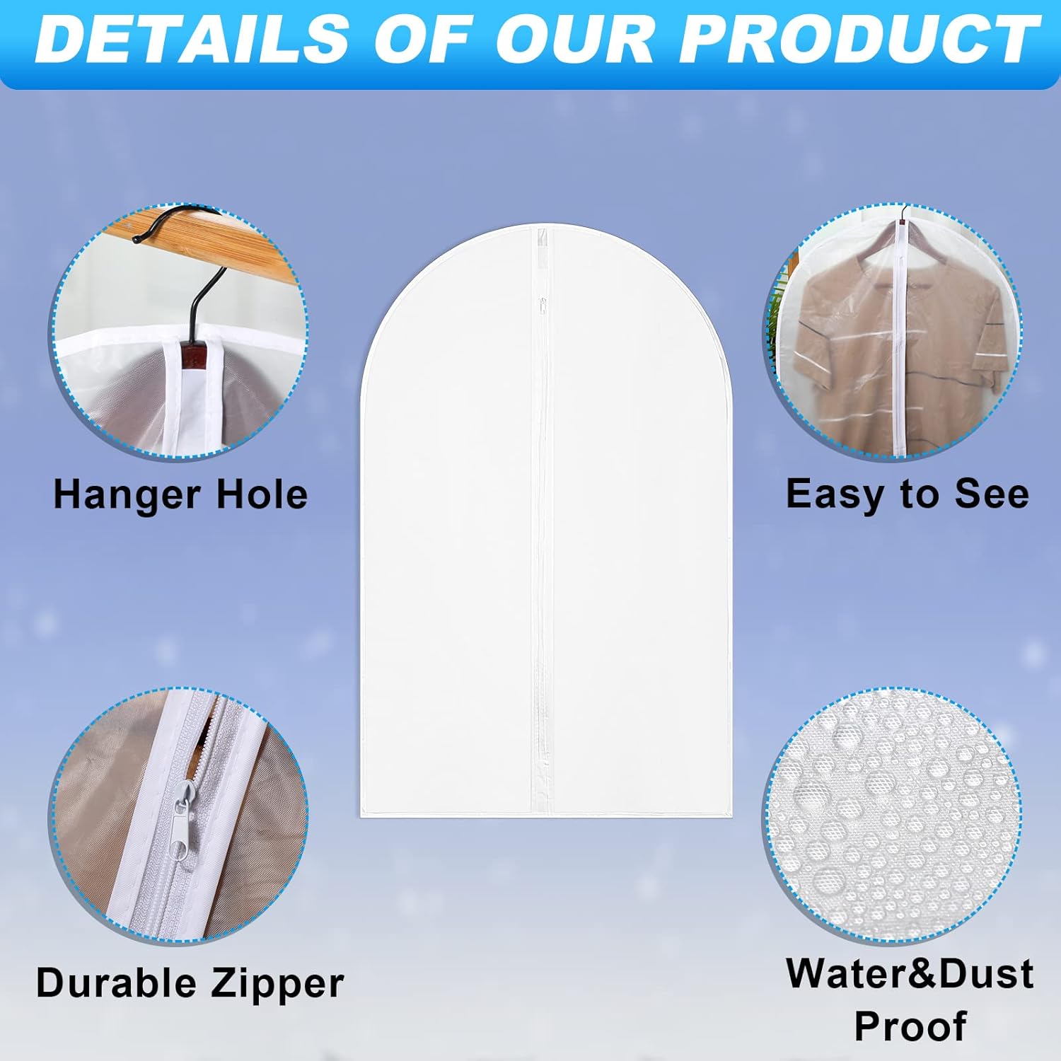 100 Pcs 24'' x 32'' Clear Garment Bags Full Zipper Suit Lightweight Clothes Cover for Hanging PEVA Protectors Breathable Dust Plastic โ image 3