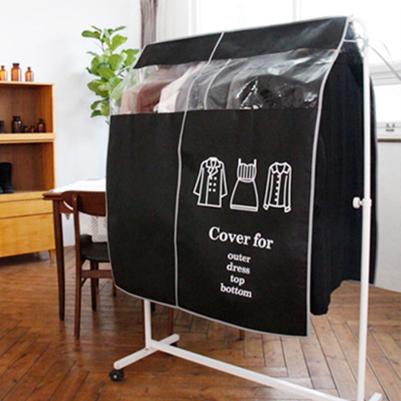 Clothes Dust Cover Nonwoven Dust Prevention Waterproof Transparent Window Design Hanging Garment Protectors Black โ image 4