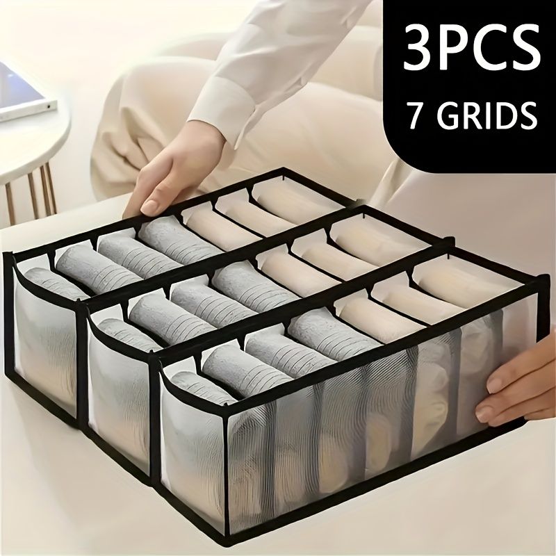 3-Piece Mesh Socks, Underwear & Belt Organizer – Nylon Drawer Dividers, 7 Compartments — image 3