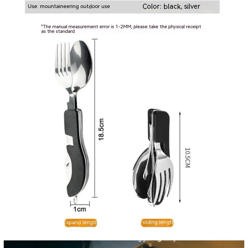 Stainless Steel Camping Cutlery and Kitchen Utensil Set - Prepper Gear and Supplies for Camping Cooking, (Black)