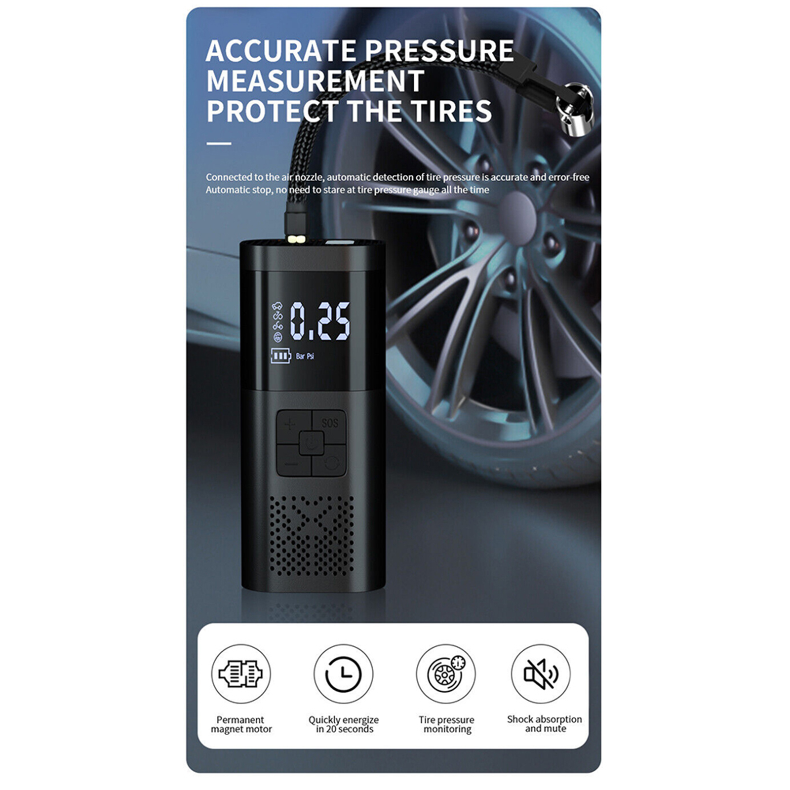 12V Cordless Car Tire Air Inflator Electric Pump Portable Tyre USB Rechargeable โ image 4
