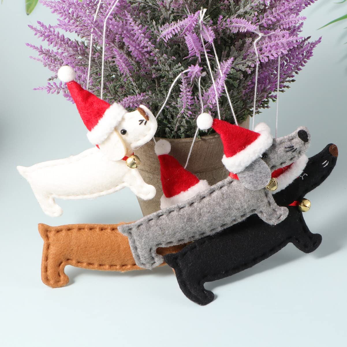 Christmas Tree Pendants, 4 Pcs Dachshund Dog Hanging Ornaments Felt Figurines Tree Decorations Plush Craft and Holiday Ornaments โ image 4