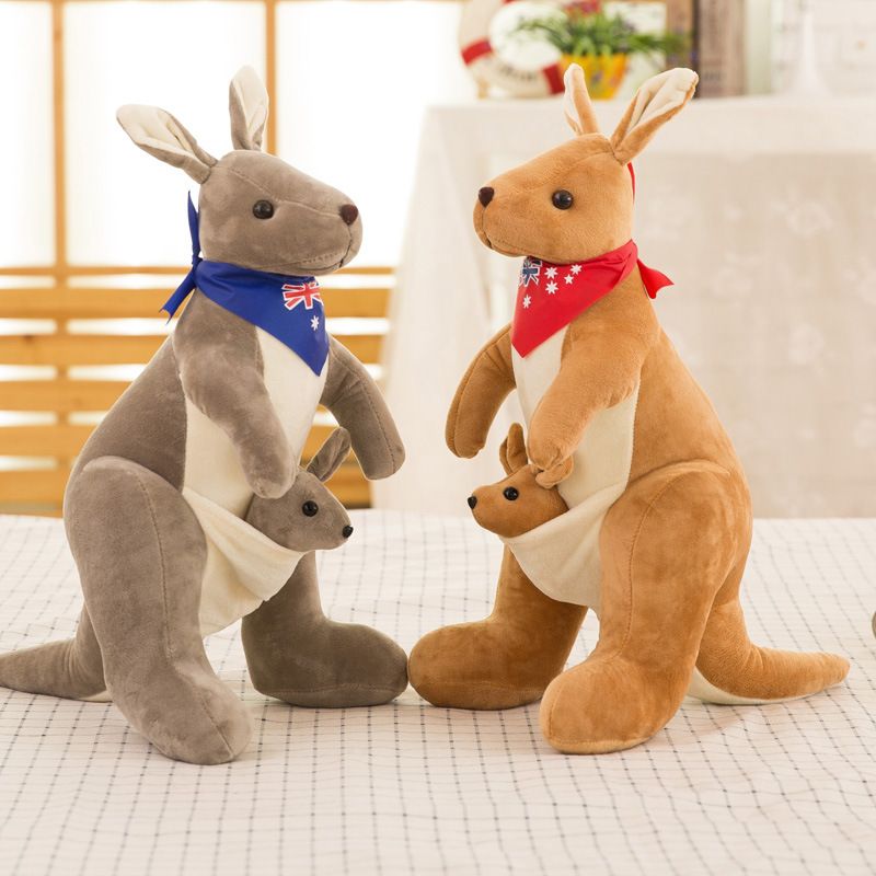 Jue Bei Kangaroo Plush Toy 35cm Light Brown blue scarf 45cm โ image 5