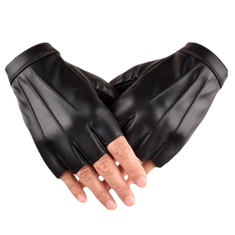 Half Finger PU Leather Gloves for Men Women Riding... Add velvet (palm without anti-skid) XL
