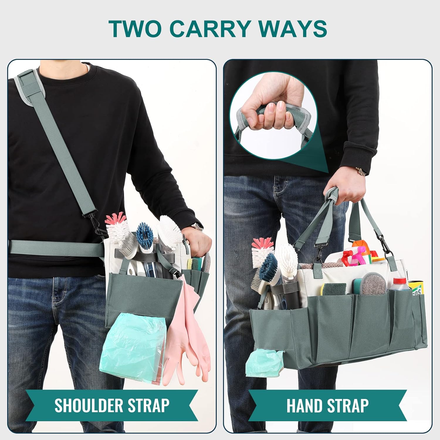 Cleaning Caddy Organizer with Handle, Wearable Bag for Supplies, Tote Shoulder and Waist Straps, Under Sink Tool Multiple Compartments (Large) (QJB-BLS) — image 6