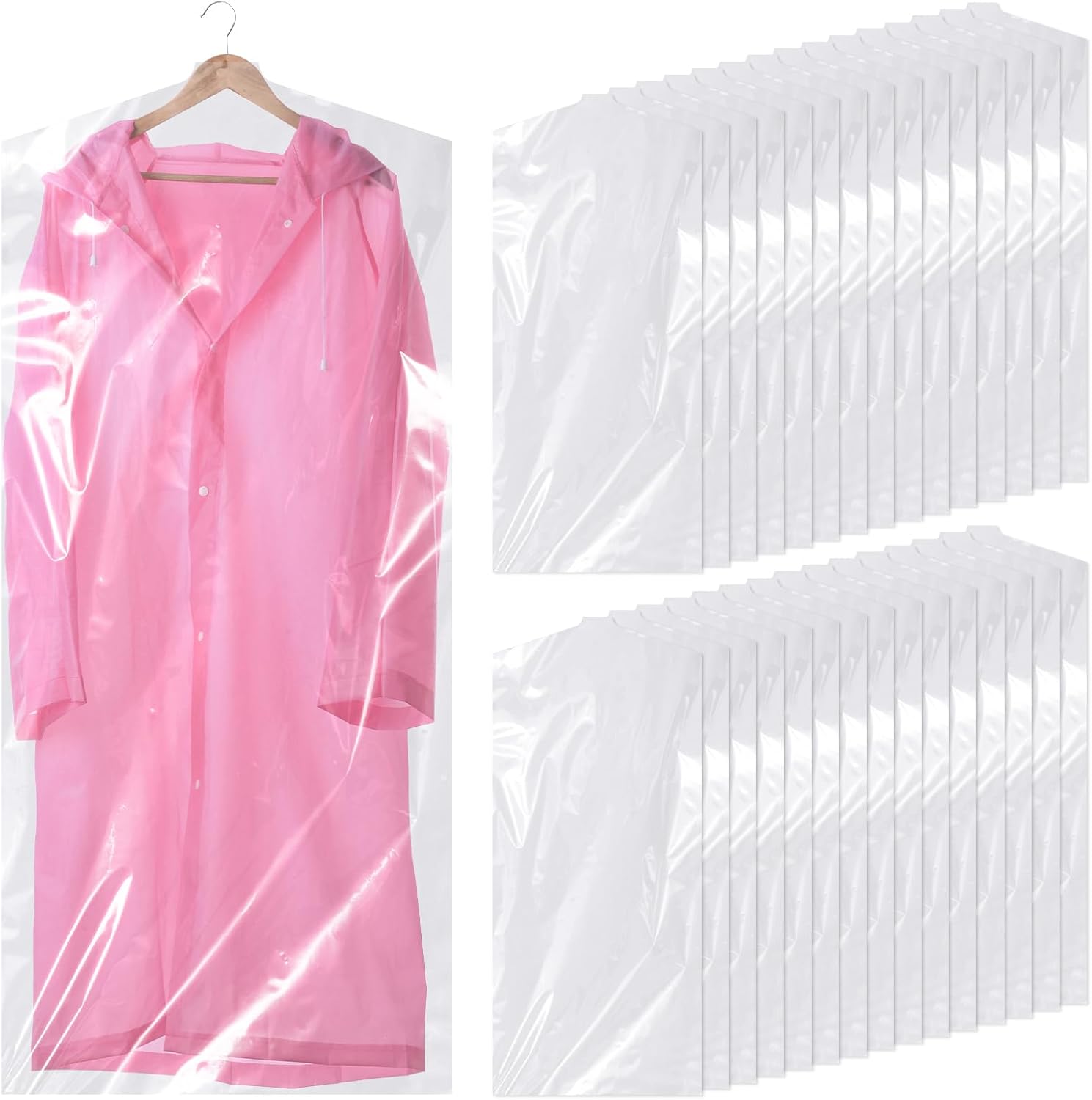 30 plastic clothing covers, 60 × 140cm laundry bags, transparent clothes hangers, clothing bags, dustproof garment protectors for clothes, shirts, jackets