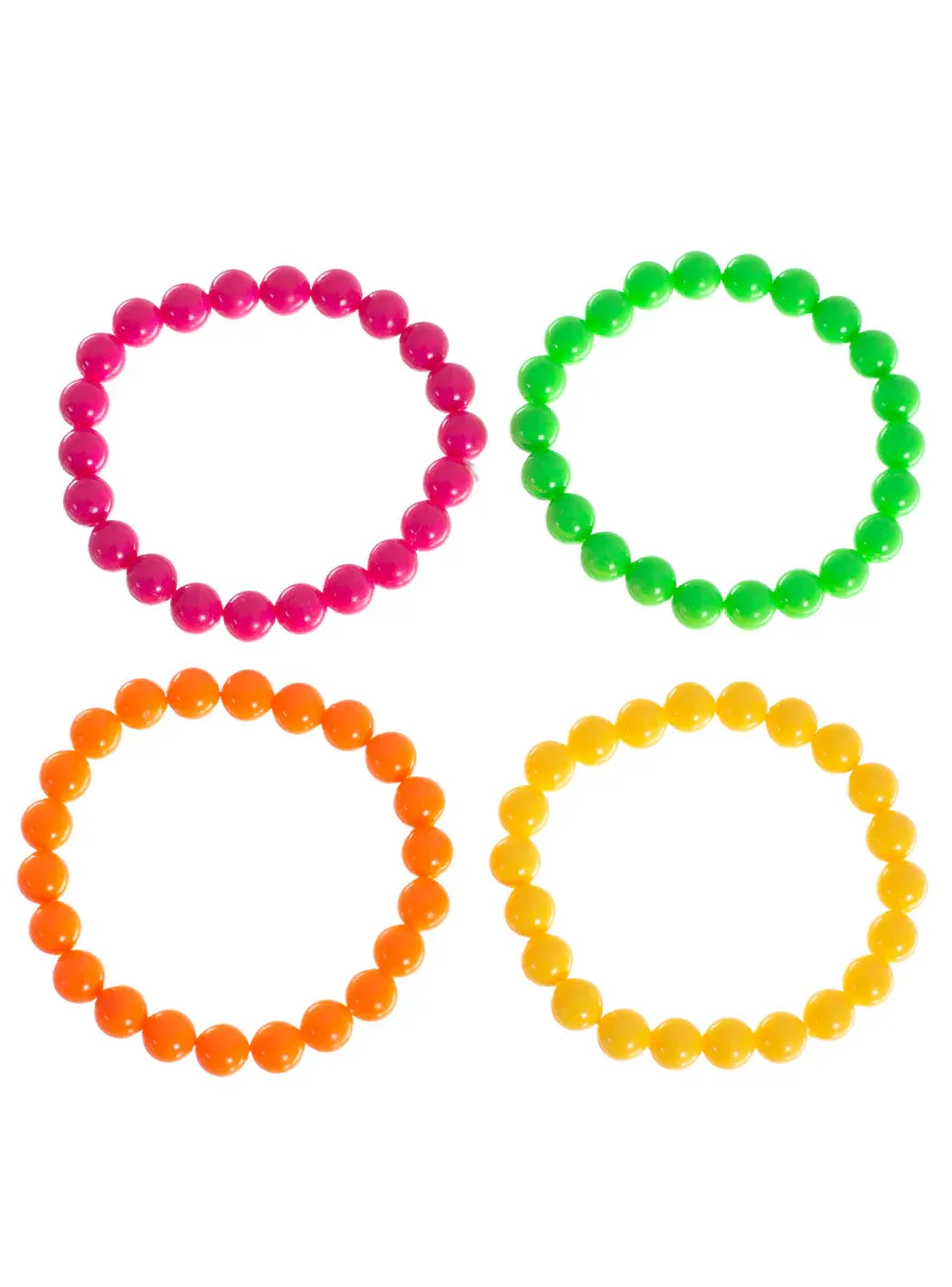 Neon Beaded 4 Pack 1980s Bracelets