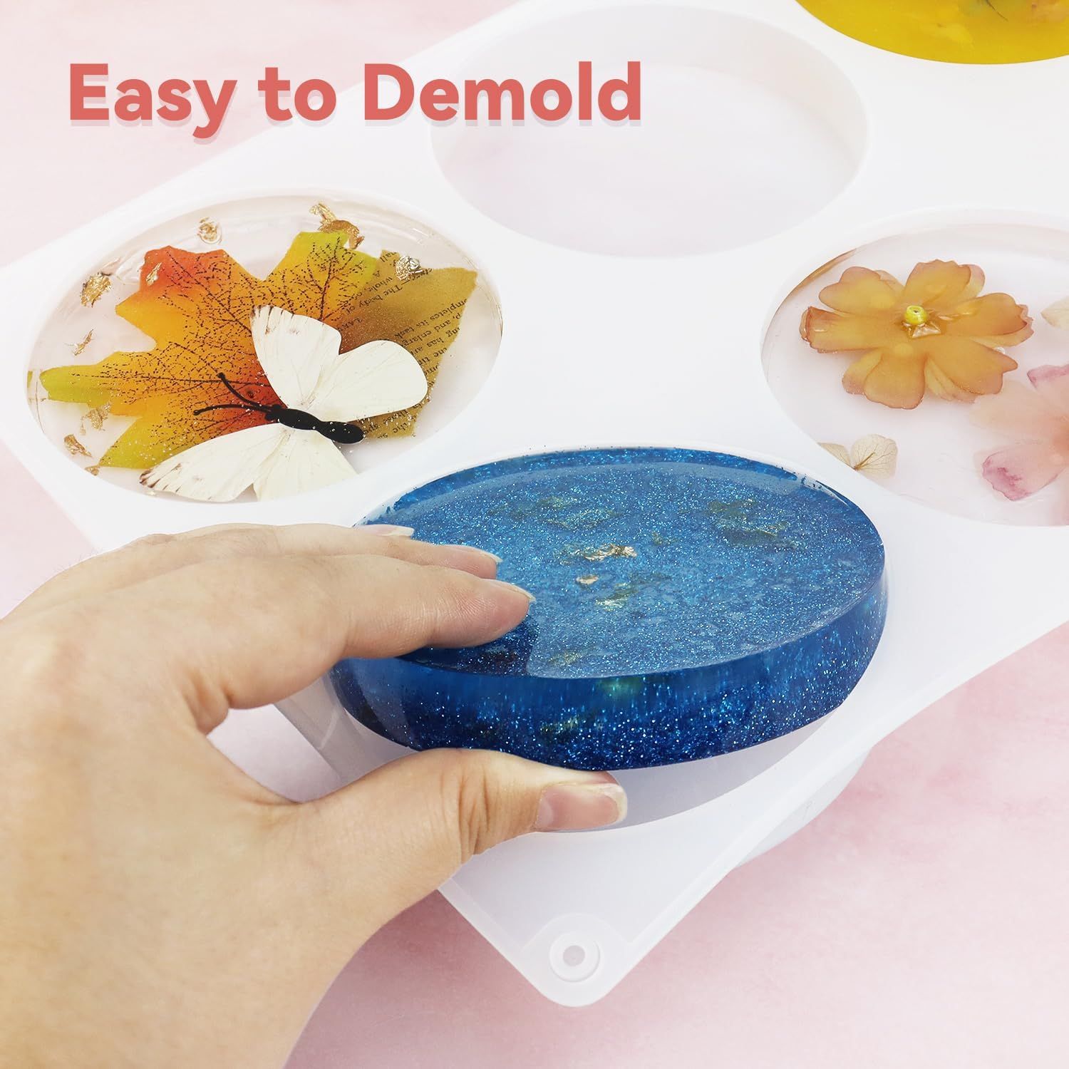 6 Cavity Round Silicone Resin Coaster Mould, Deep Epoxy Casting Mould for Drink Mats, Cups, Home Decor and DIY Craft Projects, 10.2 cm — image 2