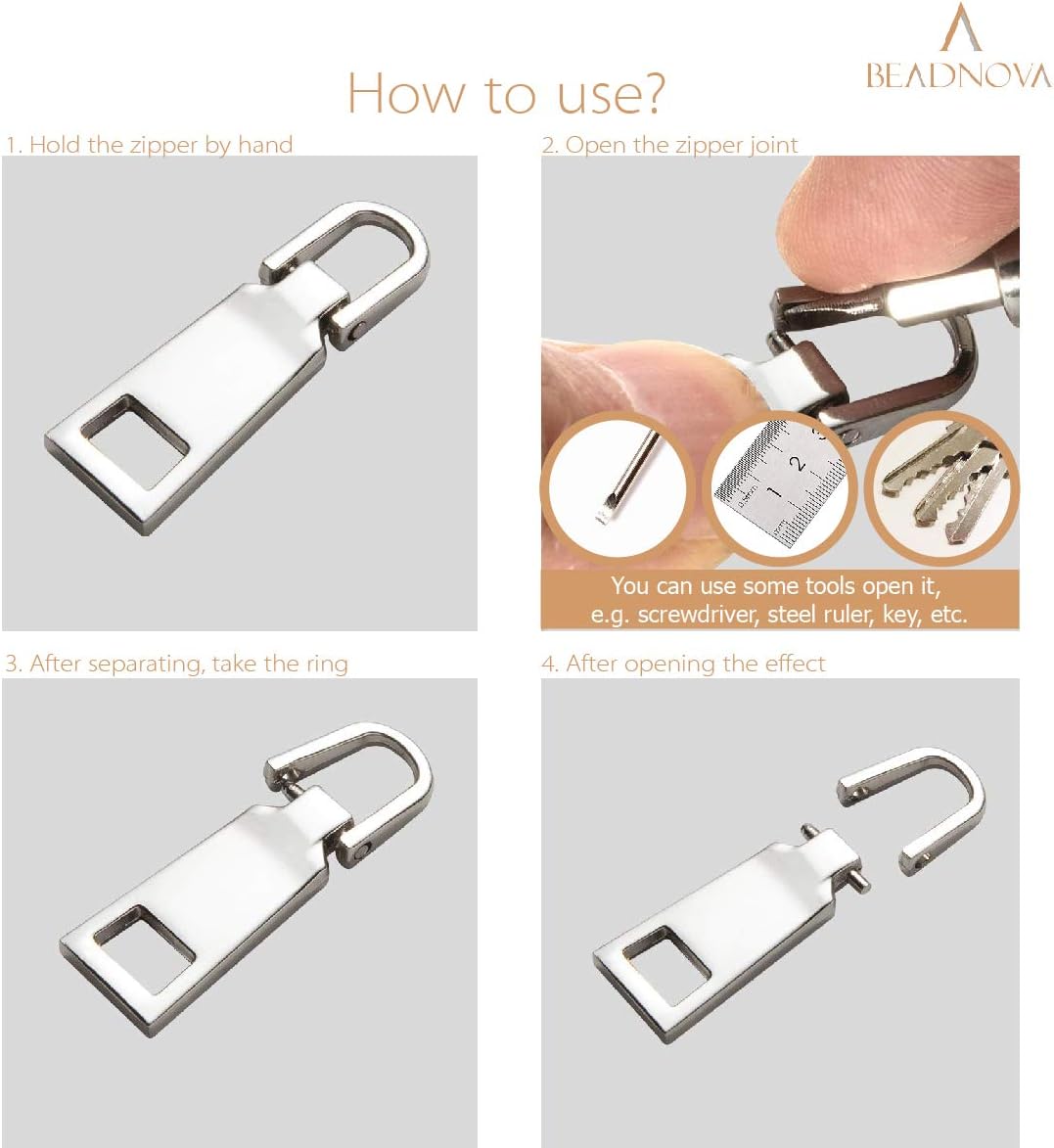 Zipper Pull Replacement Repair Metal Zipper Pull Tab for Luggage Suitcase Backpack Jacket Bags Coat Boots (Gun Black and Silver Color Assorted, Size 3 and 5, 8 — image 4