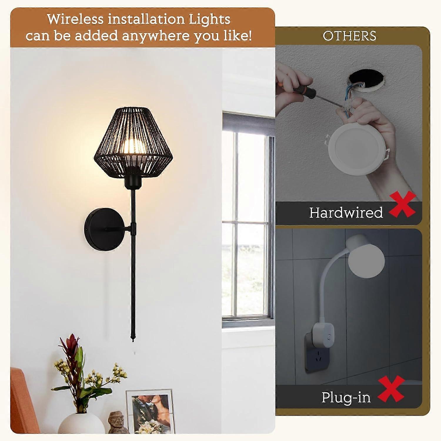 Battery Operated Wall Sconces Set of 2, Boho Rattan LED, Rechargeable, Remote, RGB Dimmable โ image 5
