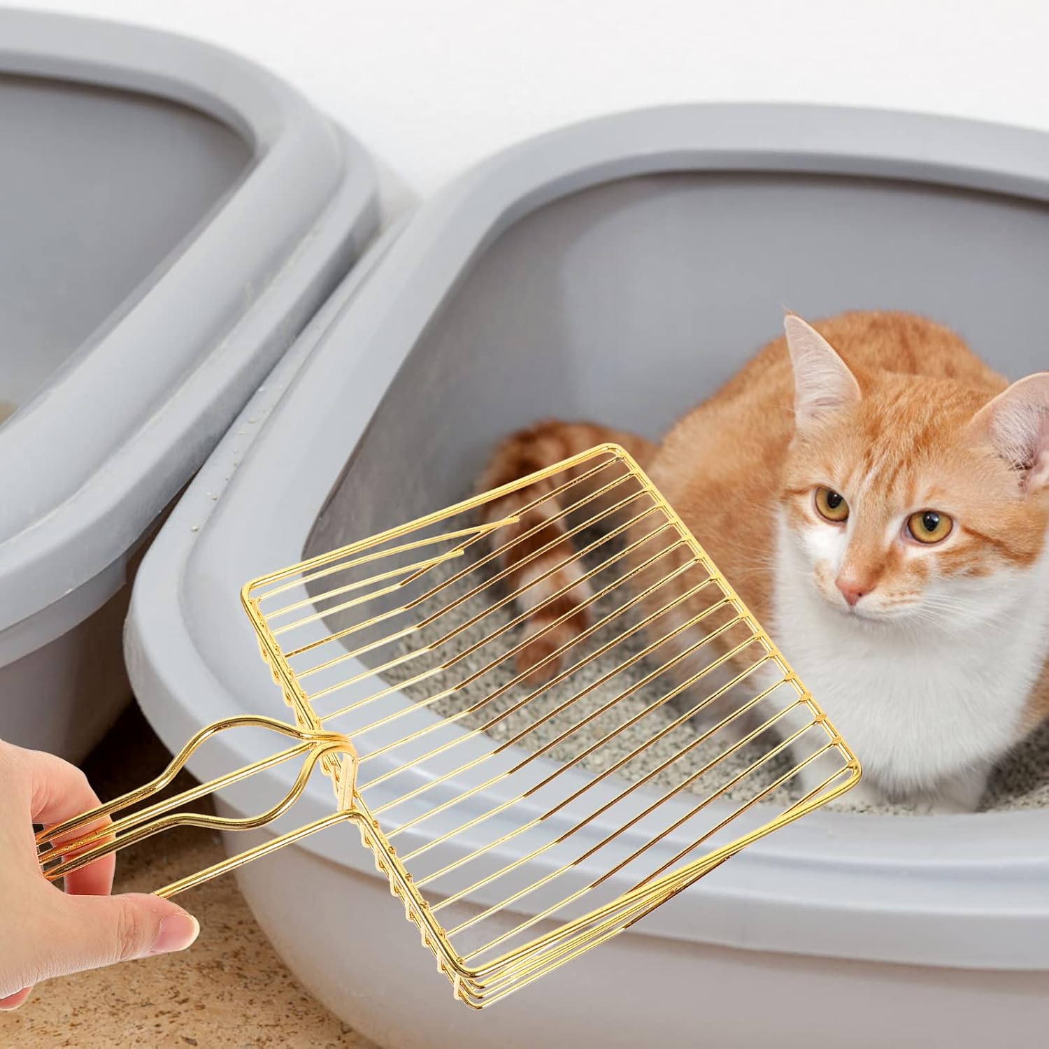 Gold Plated Metal Wire Cat Litter Scoop Square Design Ergonomic Handle — image 6