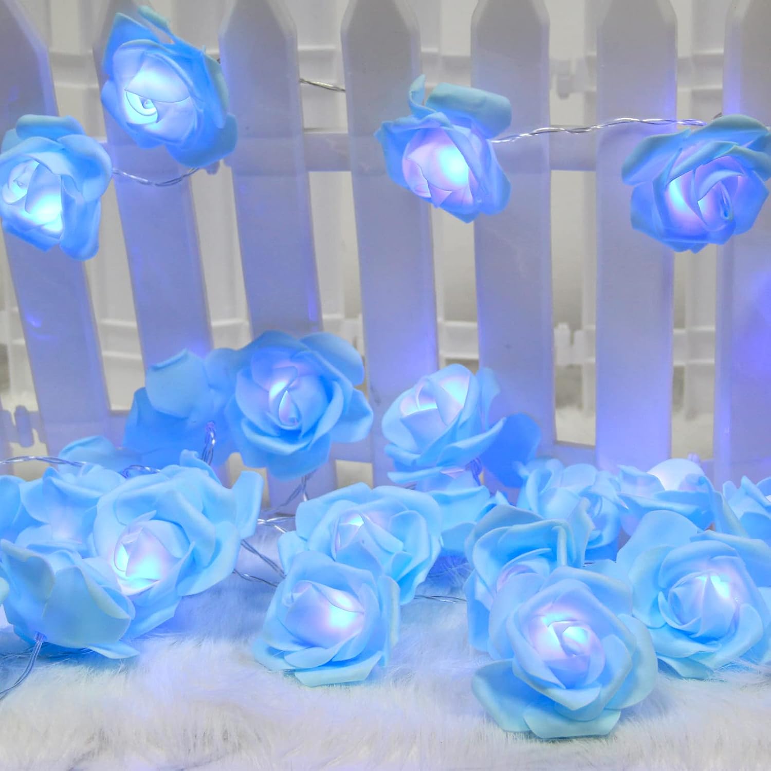 1 Piece Blue Rose LED Fairy Lights for Bedrooms, Weddings and Party Decor, Decorative Flower String Lighting for Indoor Ambience — image 3