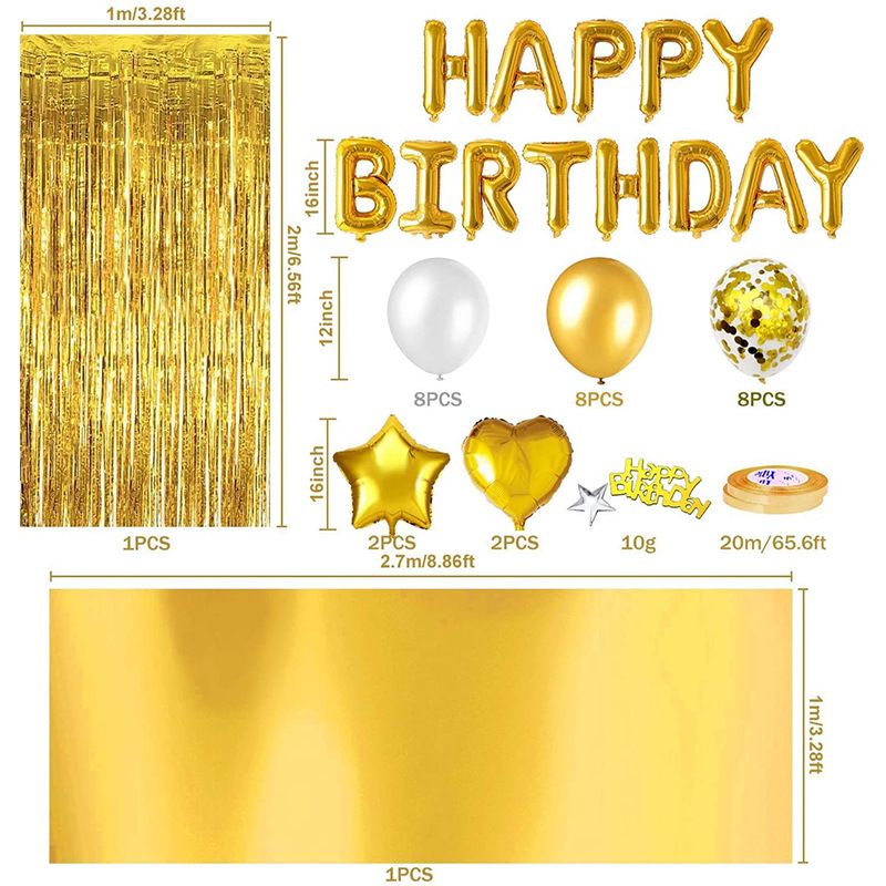 Birthday Party Decoration, Happy Birthday Banner, Sky-Blue Fringe Curtain, Foil Tablecloth, Heart Star Foil Confetti Balloons โ image 4