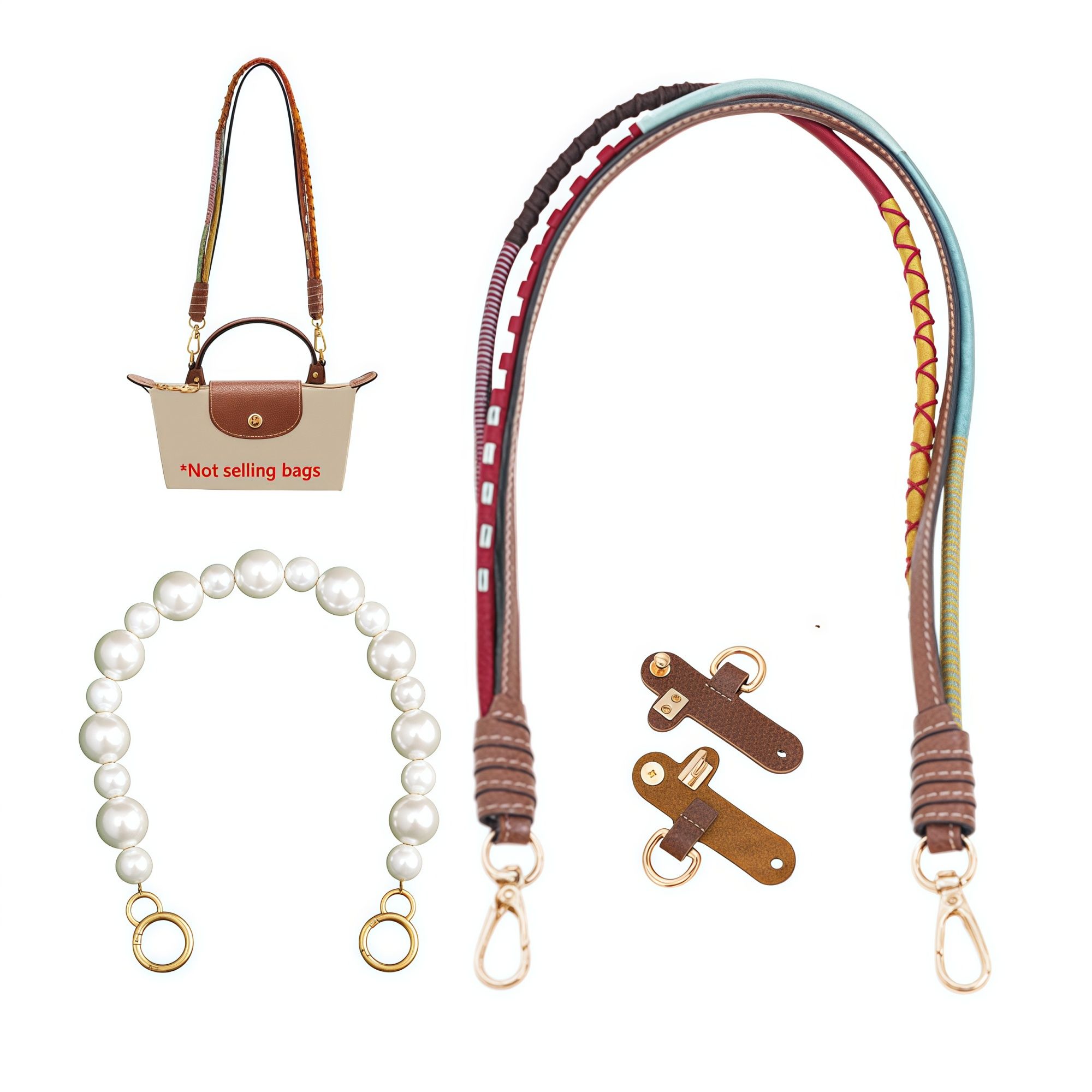 Mini Bag Replacement Thin Shoulder Strap with 2 Adapters for Longchamp,Imitation Pearl Bead Purse Handle Strap Bag Charms Handbag Chain Accessories Decoration — image 2