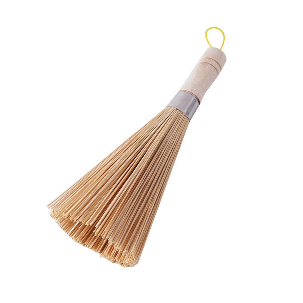 2 pack Bamboo Brush for Frying Pans and Woks (9.84inch / with Strings) Scrub Brush, Bamboo Pot Brush Cleaning
