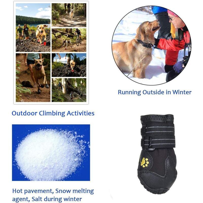 4 Pack Protective Dog Boots, Waterproof Dog Shoes for Medium and Large Dogs Black 1 — image 3