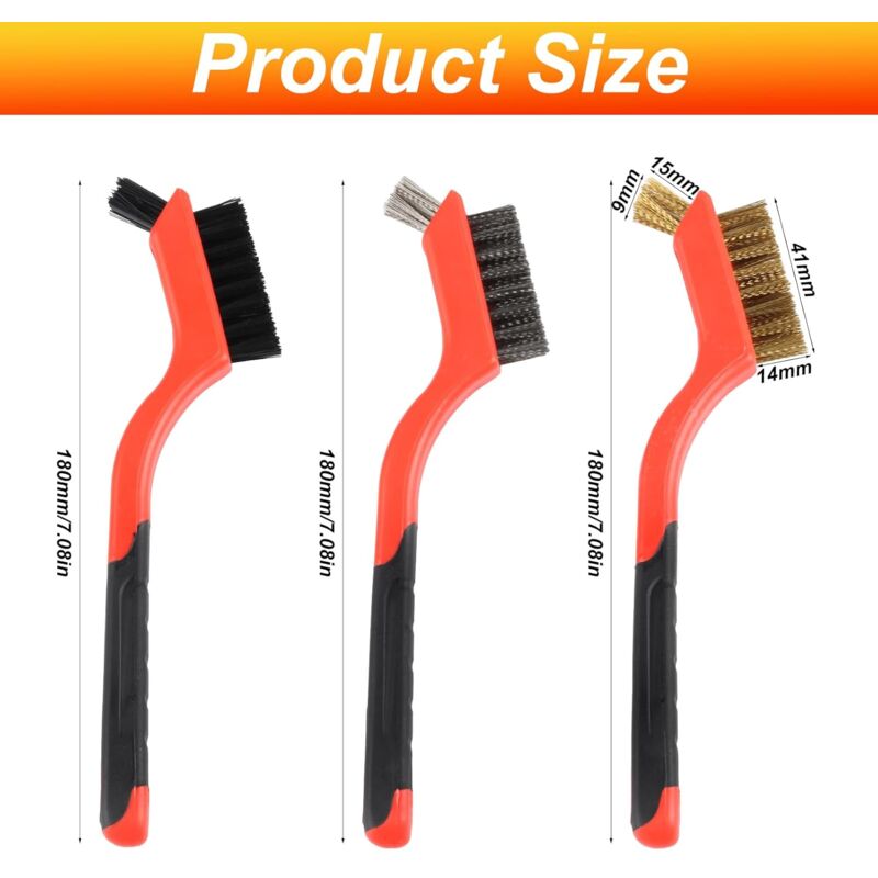 3 pcs Wire Brushes Set Stainless Steel Brass Carbon Nylon Scrub Brushes For Cleaning Welding Slag Stripping Rust Dust โ image 2