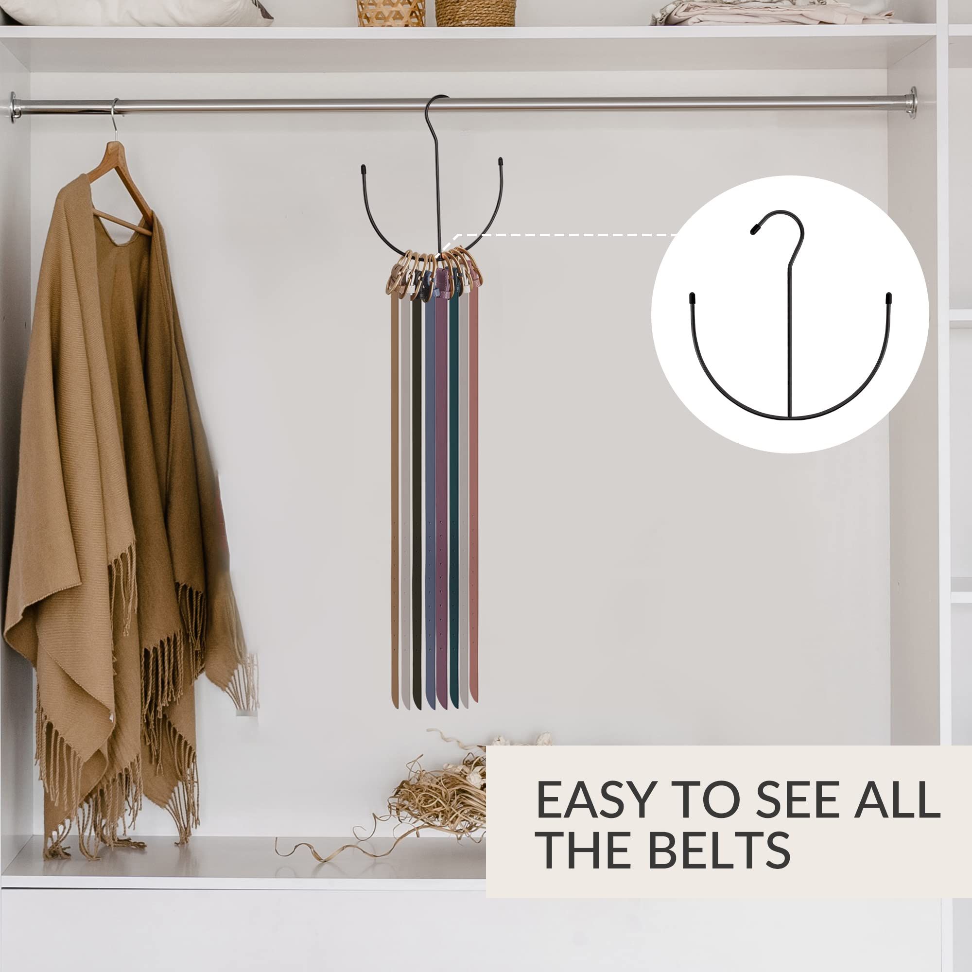 Belt Hangers, Belt Rack Black Closet Accessories Organizers, Closet Organizer Hook Rack for Belt, Ties, Scarves, Camisoles — image 4