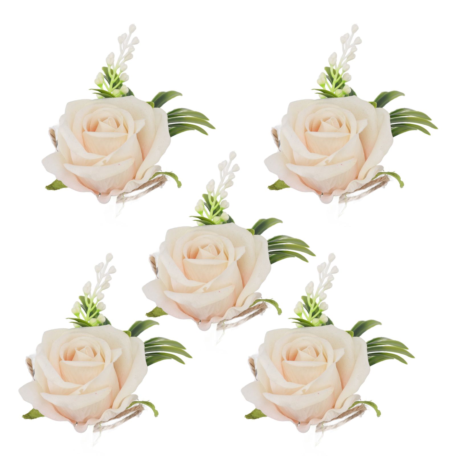 5PCS Wedding Boutonniere Pin Fixed Plastic Artificial Flower Corsage for Bride and Groom Champagne โ image 4