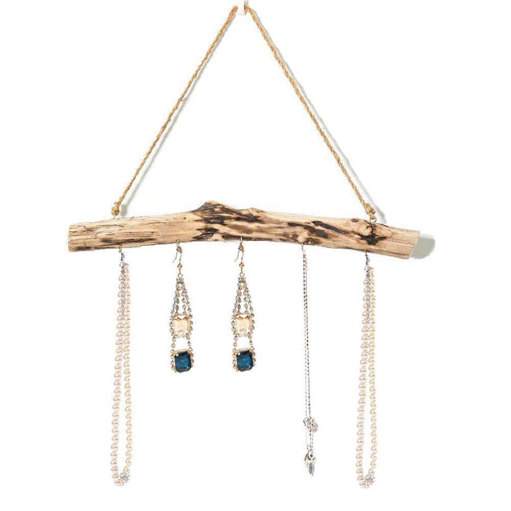 Unique Natural Driftwood Branches Wall Hanging Jewelry Organizers with 5 Hook Necklace Earrings Display — image 2
