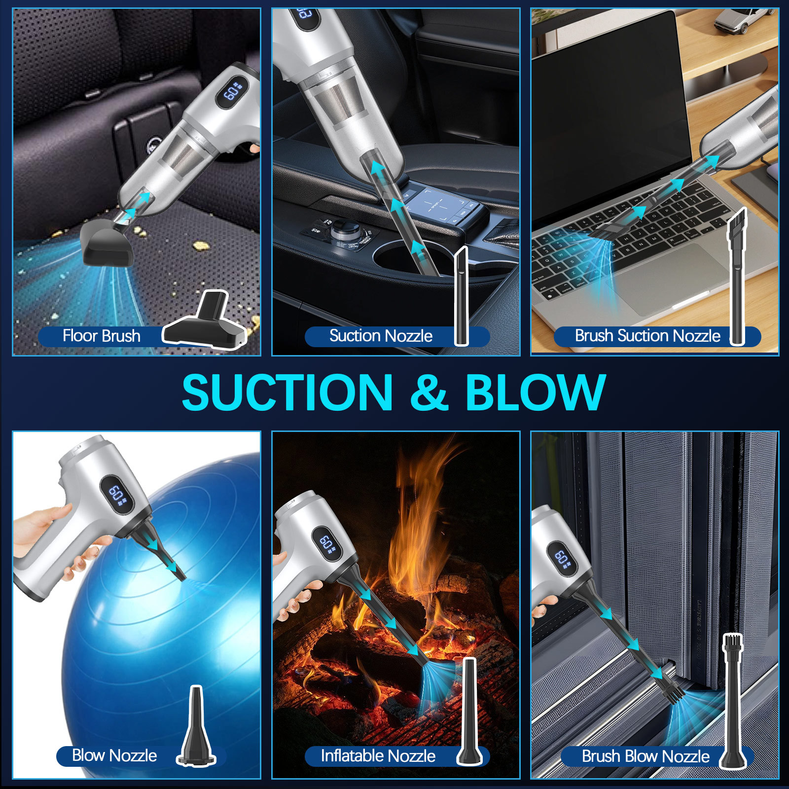 2-in-1 Cordless Handheld Vacuum & Air Duster - 12000Pa Suction, 70000 RPM, LED Light, USB-C Rechargeable(Silver) โ image 6