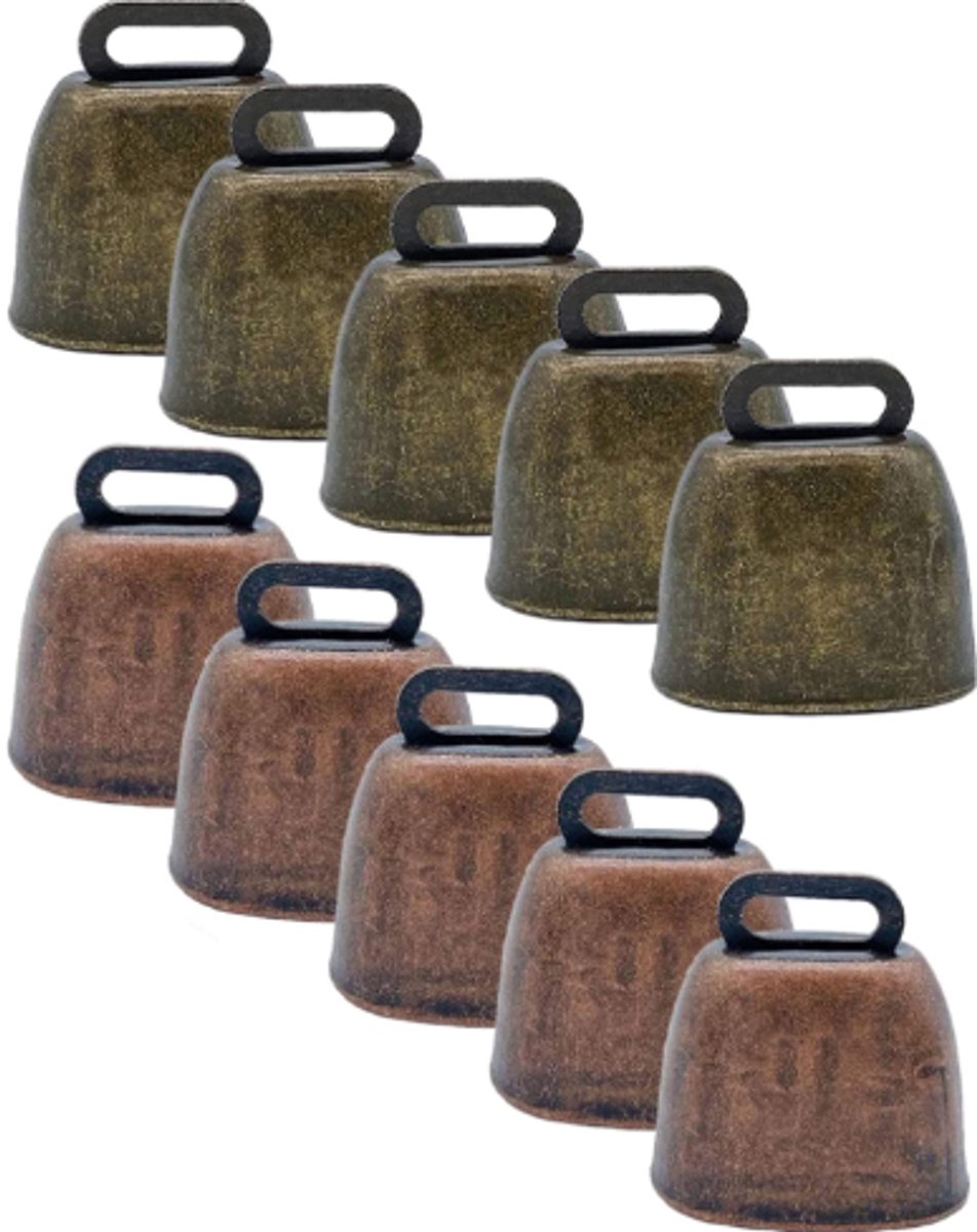 10 Pieces - Cowbell - Cowbells - Decorative Cowbells - Farm - Bell - Grazing Cowbell - Metal Cow Bell Bells - Goat Bell - Animal Gift - Bronze*5+red bronze*5