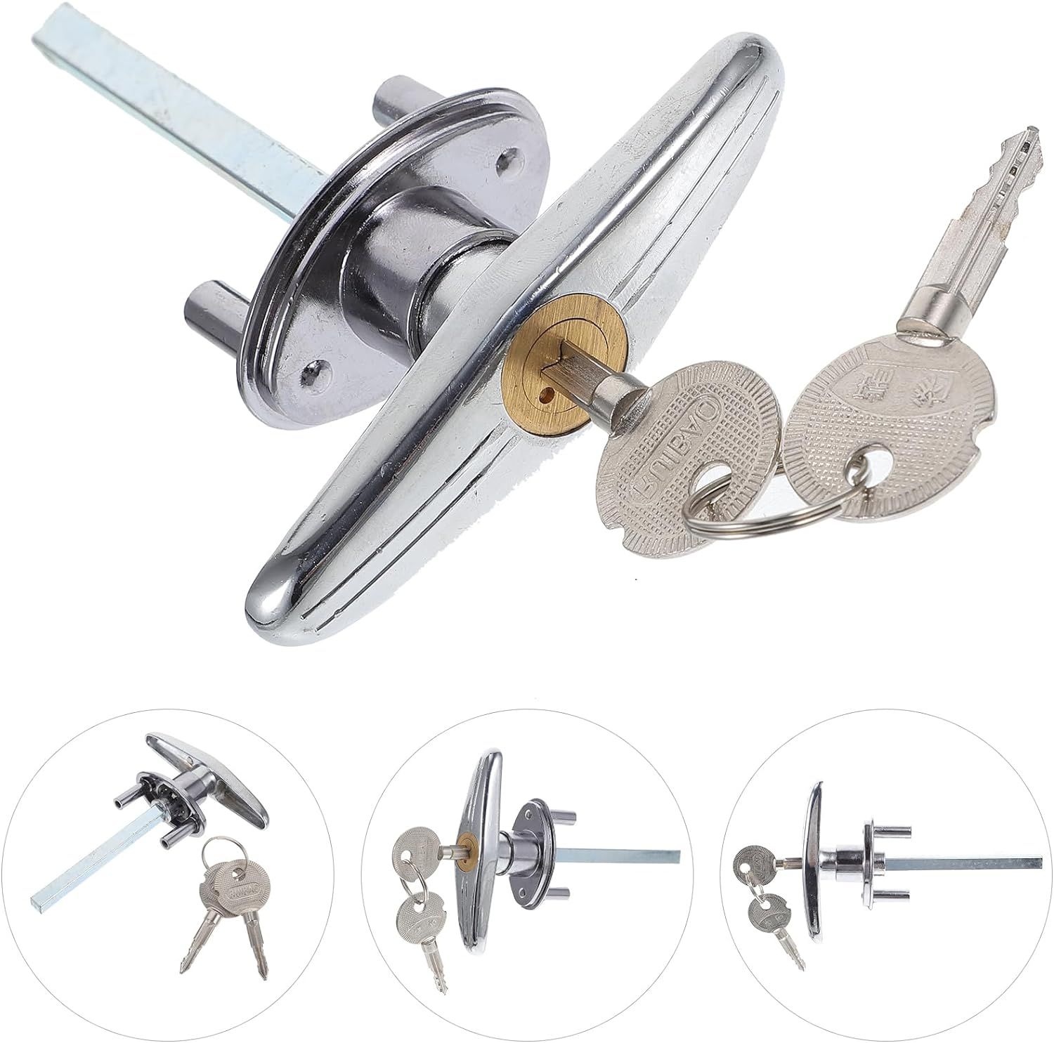 Garage Door Handle, Metal Locking T-Handle Barn Door Handles with Keys Universal Shed Door Lock Garage Door (Silver) — image 4