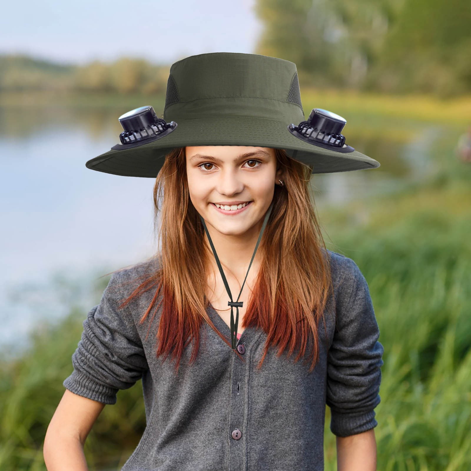 Wide Brim Solar Fan Hat with 2 Solar Fan, Fan Built in Hat with Fans Solar Power, Solar Powered Fan Hat for Outdoor Fishing Travel, 3 Speed Adjustable Fan Hat — image 5