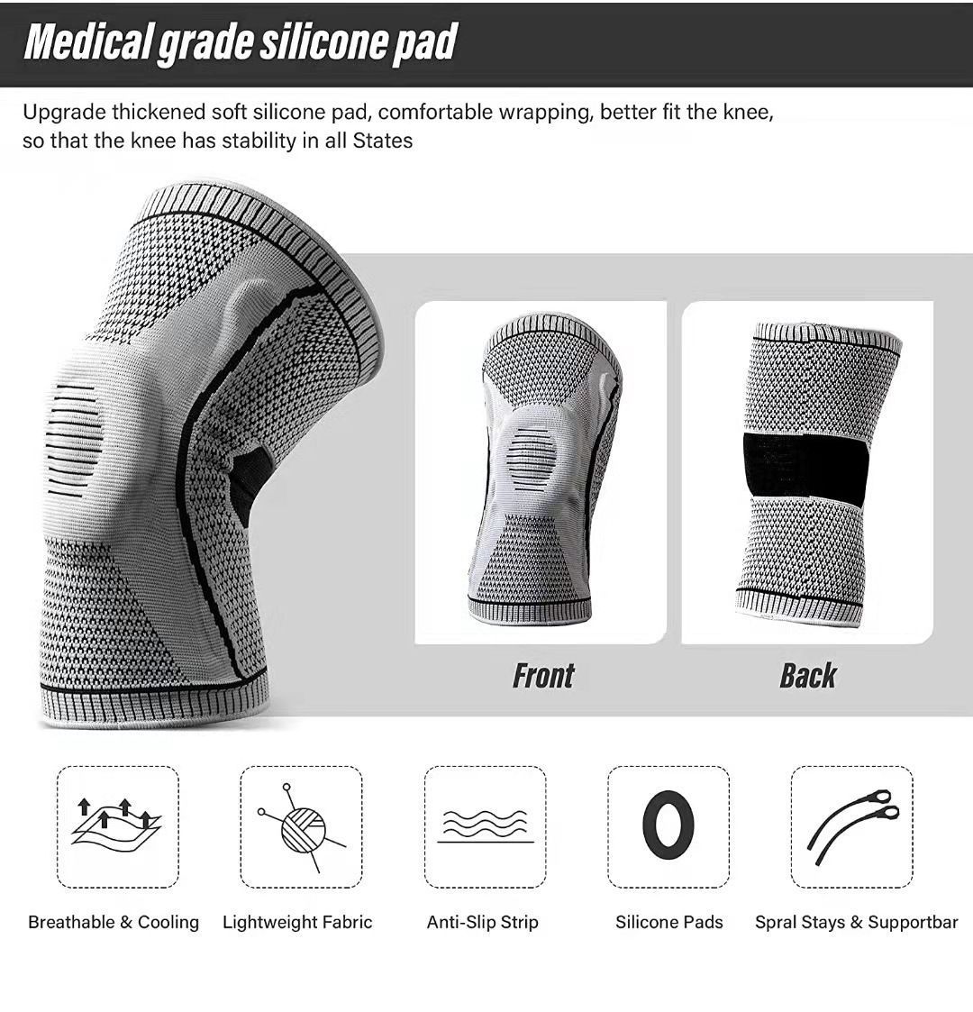 Anti-Collision Silicone Non-Slip Sports Knee Guard, Flexible Nylon Leg Support For Workout & Outdoor Sports, Grey, Size XL, Sold As A Pair, Durable ā image 4
