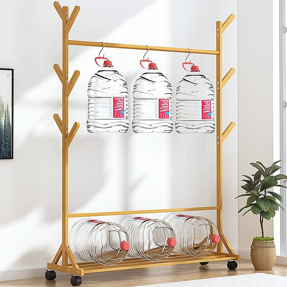 Portable Clothes Rack Coat Garment Stand Bamboo Rail Hanger Airer Closet โ image 3