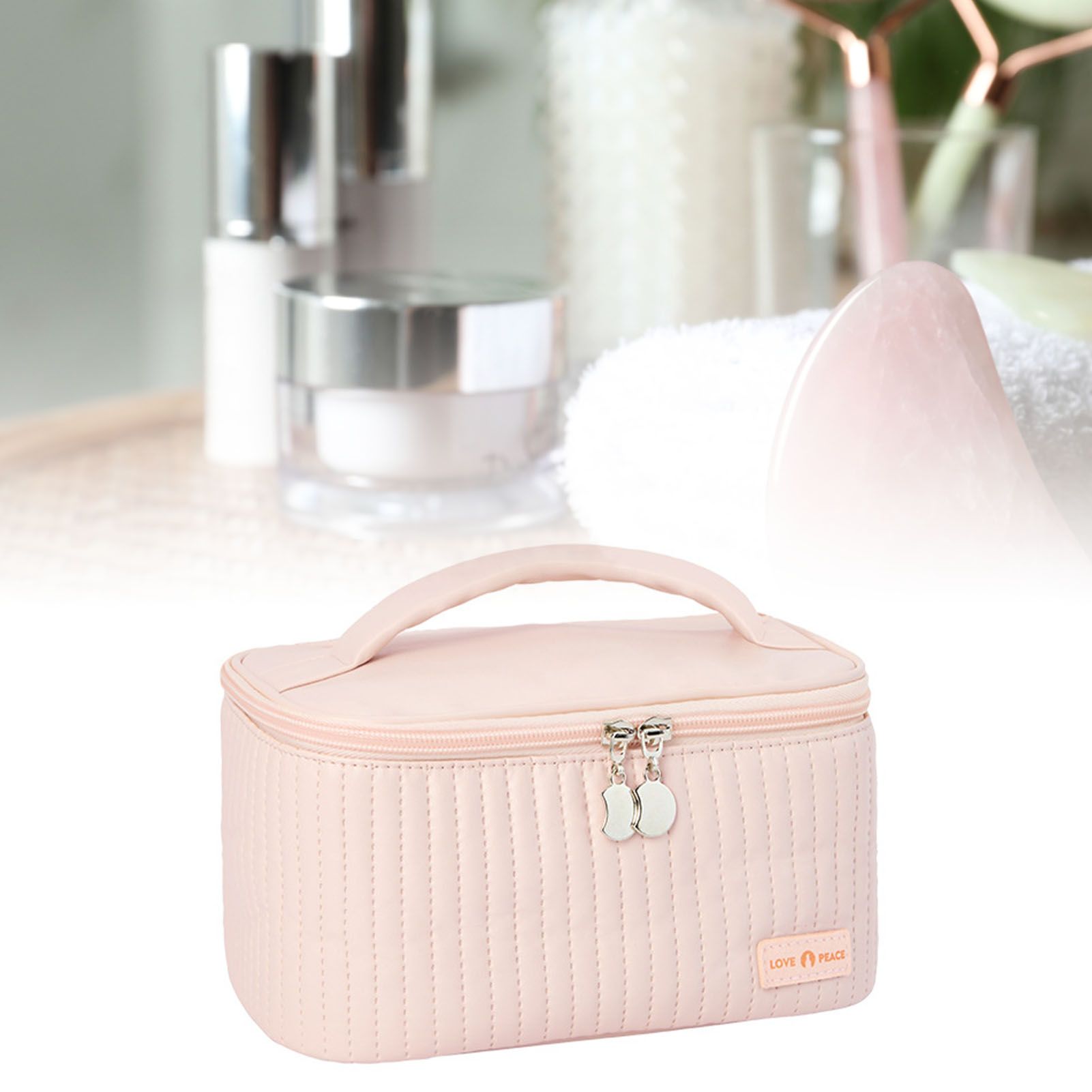 PU Open Lid Cake Shape Make Up Bag Cosmetic Storage Bag Soft Color Portable Makeup Bag Pink โ image 5