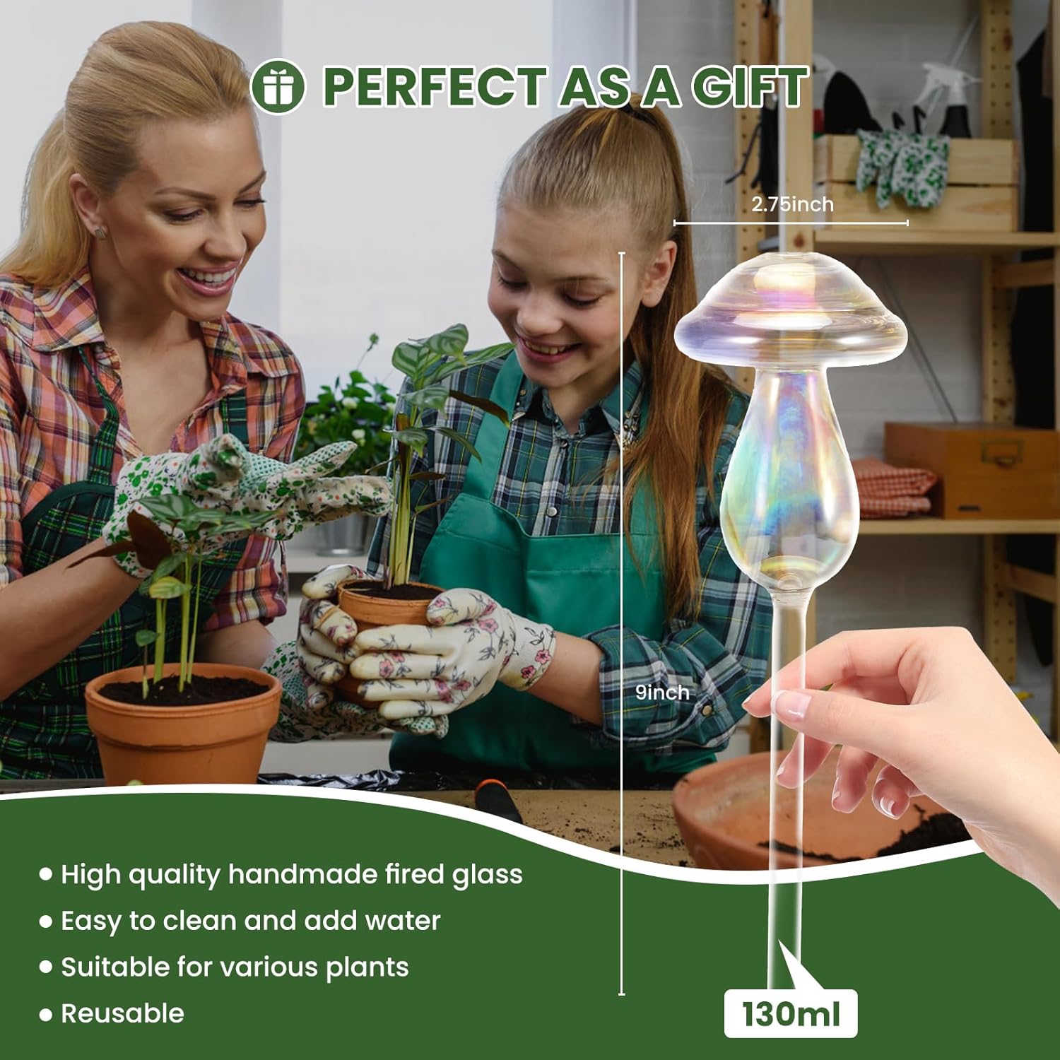Plant Watering Balls - 2 Pack Self-Watering Planter Inserts, Plant Watering Devices, Glass Watering Balls for Houseplants, Mushroom Watering Balls, Top-Fill — image 5