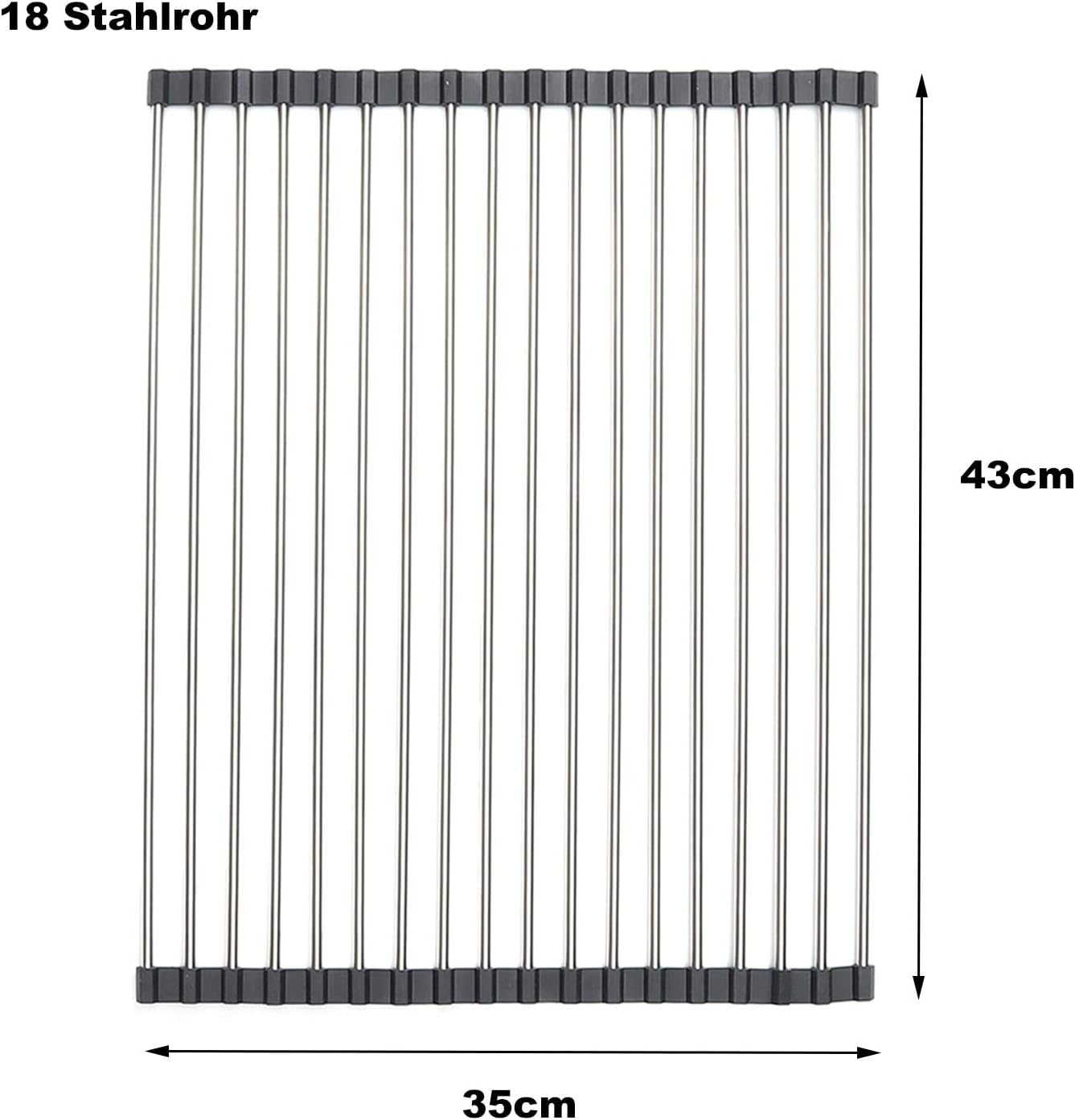 Roll-Up Dish Drying Rack, Stainless Steel Sink Drainer Mat for Dishes, Fruit and Vegetables, Black, 43 x 35 cm โ image 3