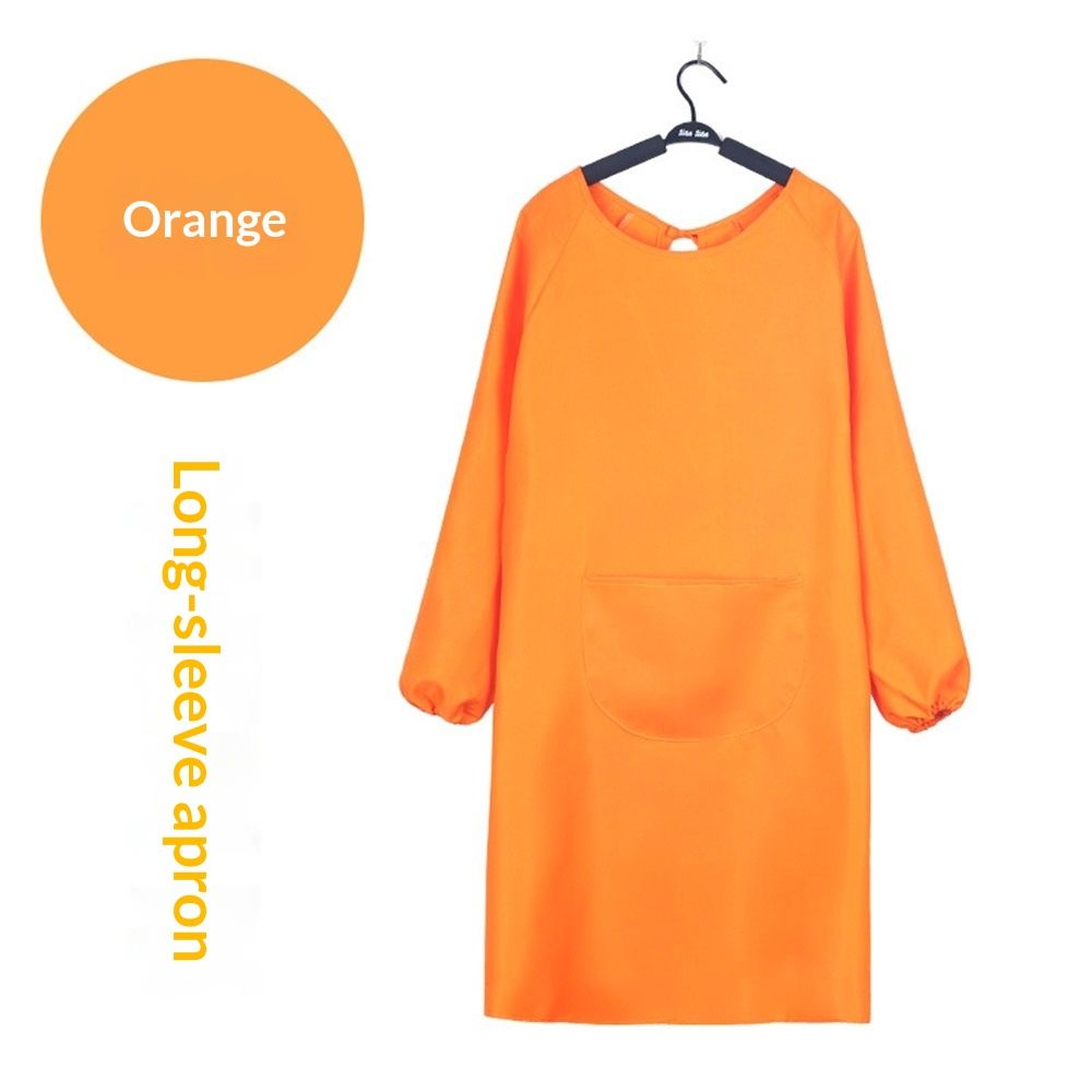 Solid Color Kitchen Apron with Pockets,Unisex Long Sleeves Waterproof Apron for Cooking Baking Cleaning Work(orange)