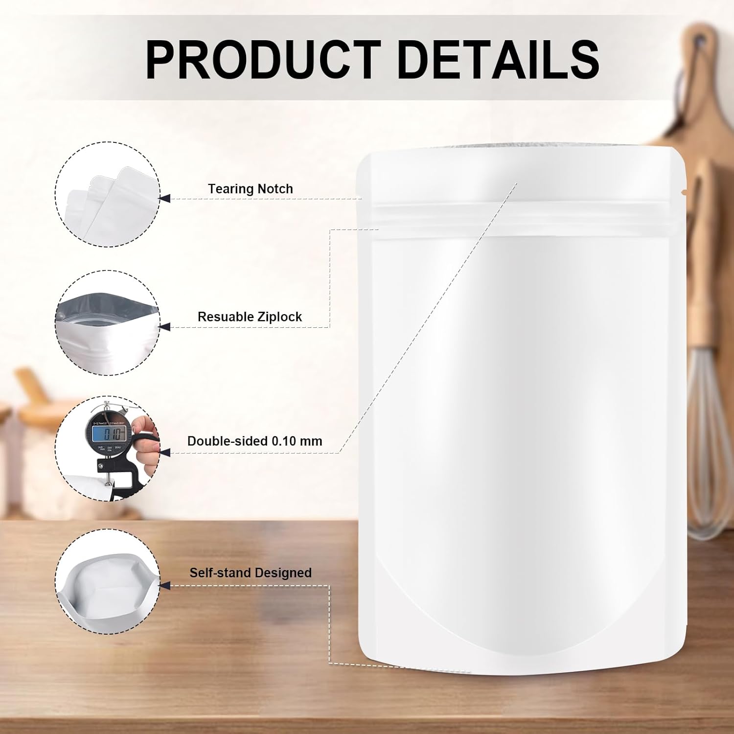 4"x6" 120pcs Mylar Bags for Food Storage,Smell Proof Bag Resealable Food Storage Bags for Small Business, Stand-up Foil Pouch Packaging Treat Snack Packing for — image 3