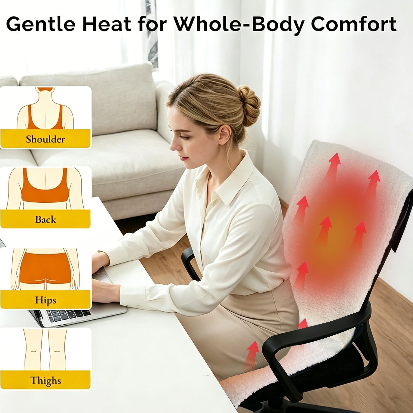 USB-Powered Heated Seat Cushion and Throw Blanket, Soft Flannel Fleece, Fast Heating with 3 Temperature Settings, Portable for Home, Office, Outdoor — image 4