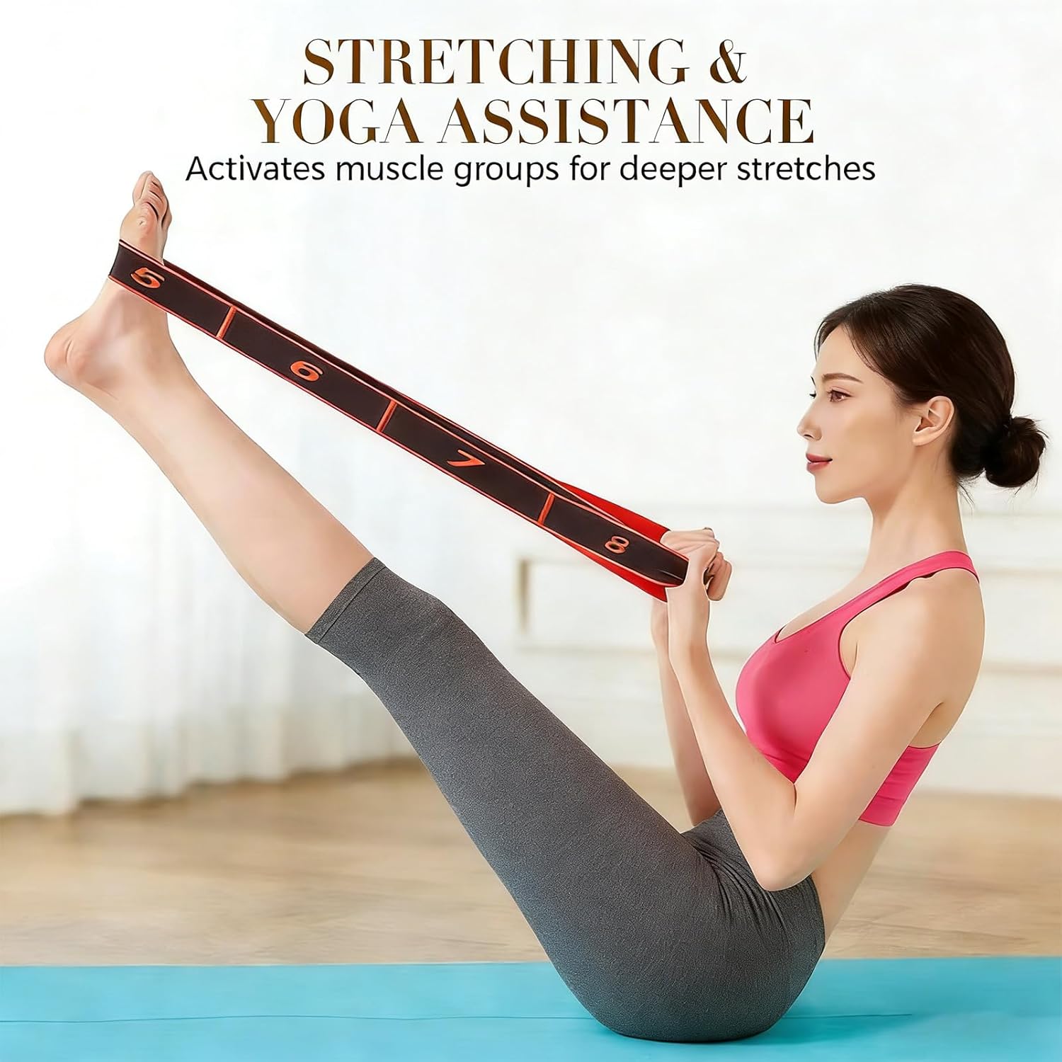 2-Pack Blue 12-Loop Numbered Yoga Stretch Strap(4 × 138CM) - Durable Multi-Segment Resistance Fitness Band for Pilates & Gym — image 2