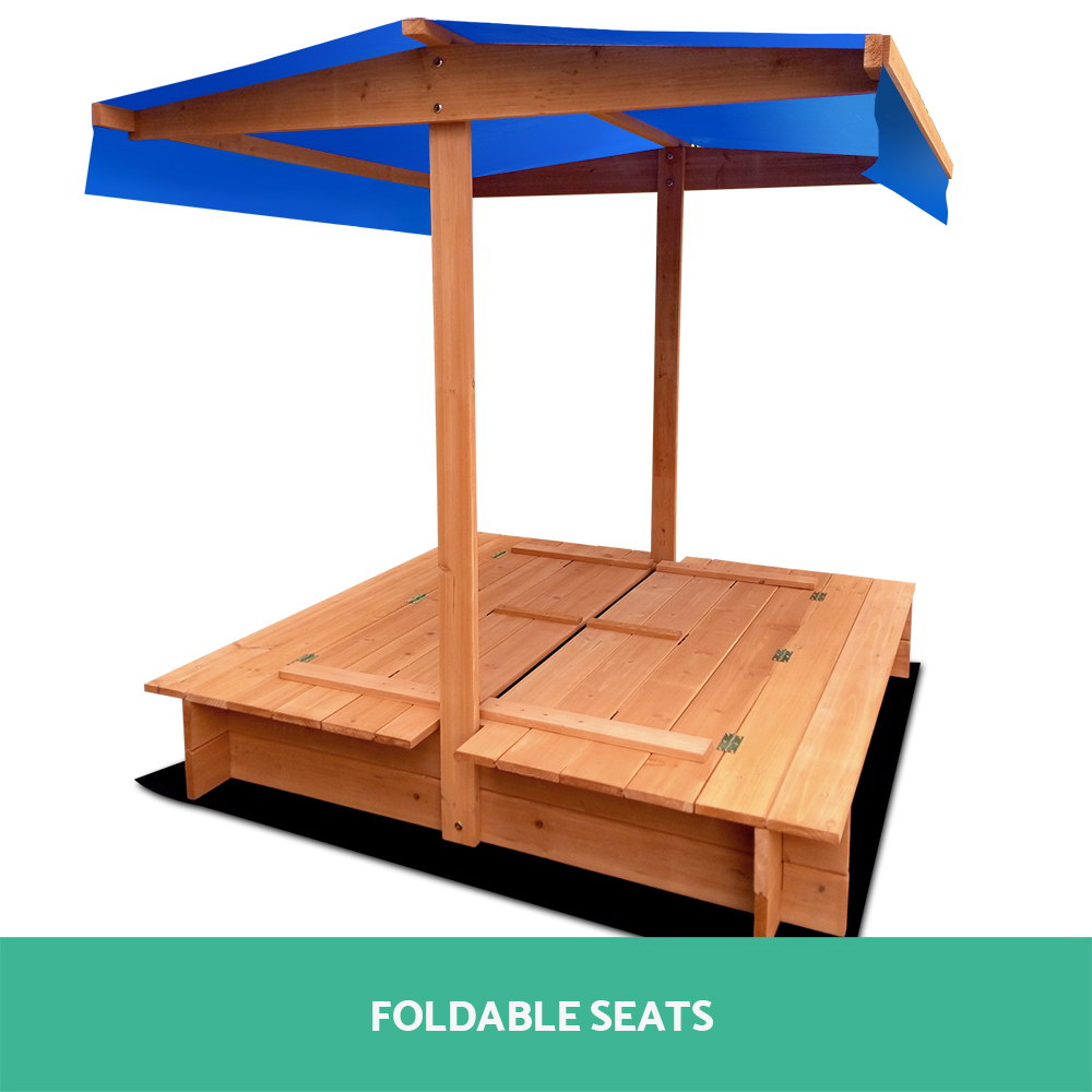 Keezi Kids Sandpit Wooden Sandbox Sand Pit with Canopy Foldable Seat Toys 120cm โ image 4