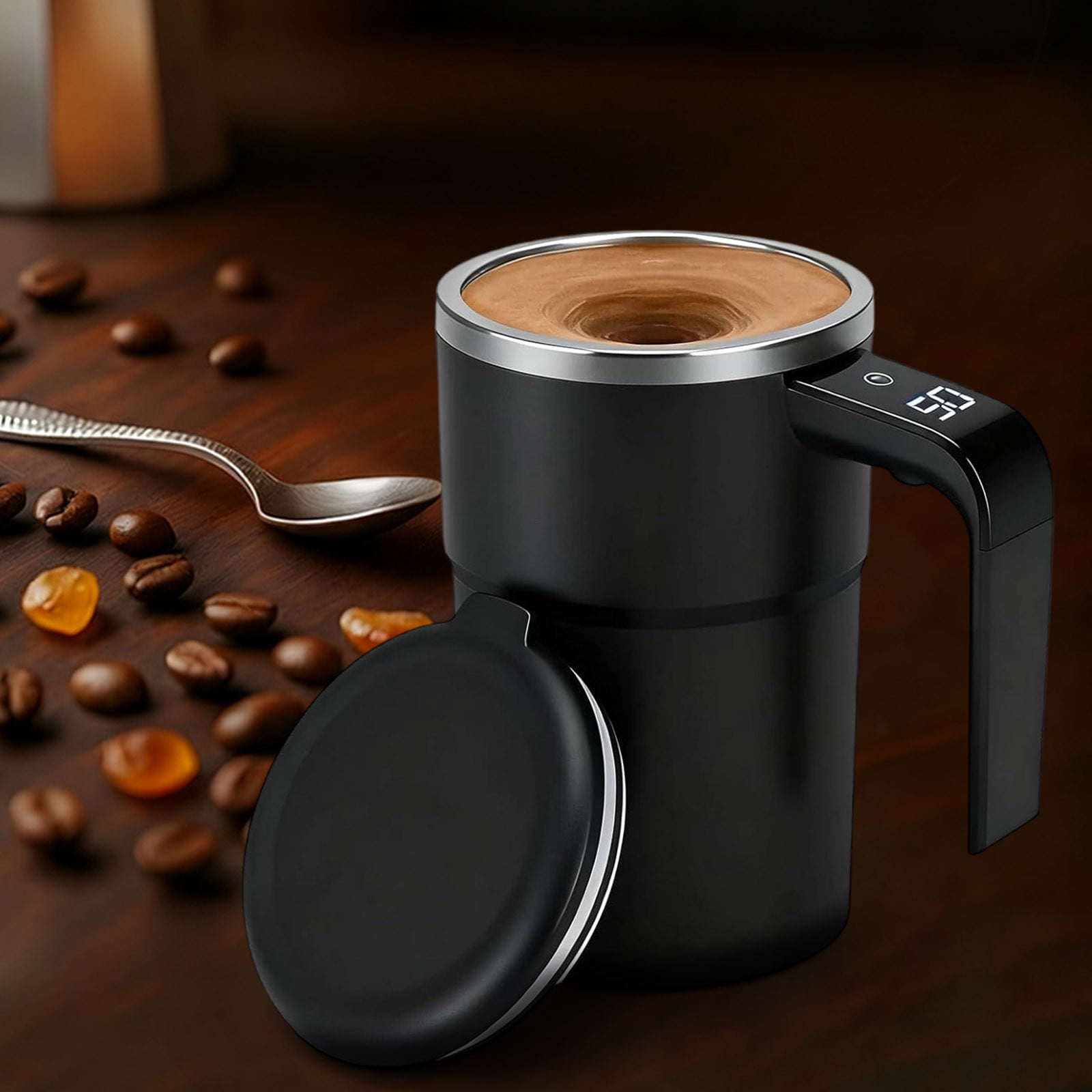 Self-Stirring Magnetic Coffee Mug with Temperature Display, Automatic Mixer for Coffee, Tea and Shakes, 304 Stainless Steel Liner, Black — image 6