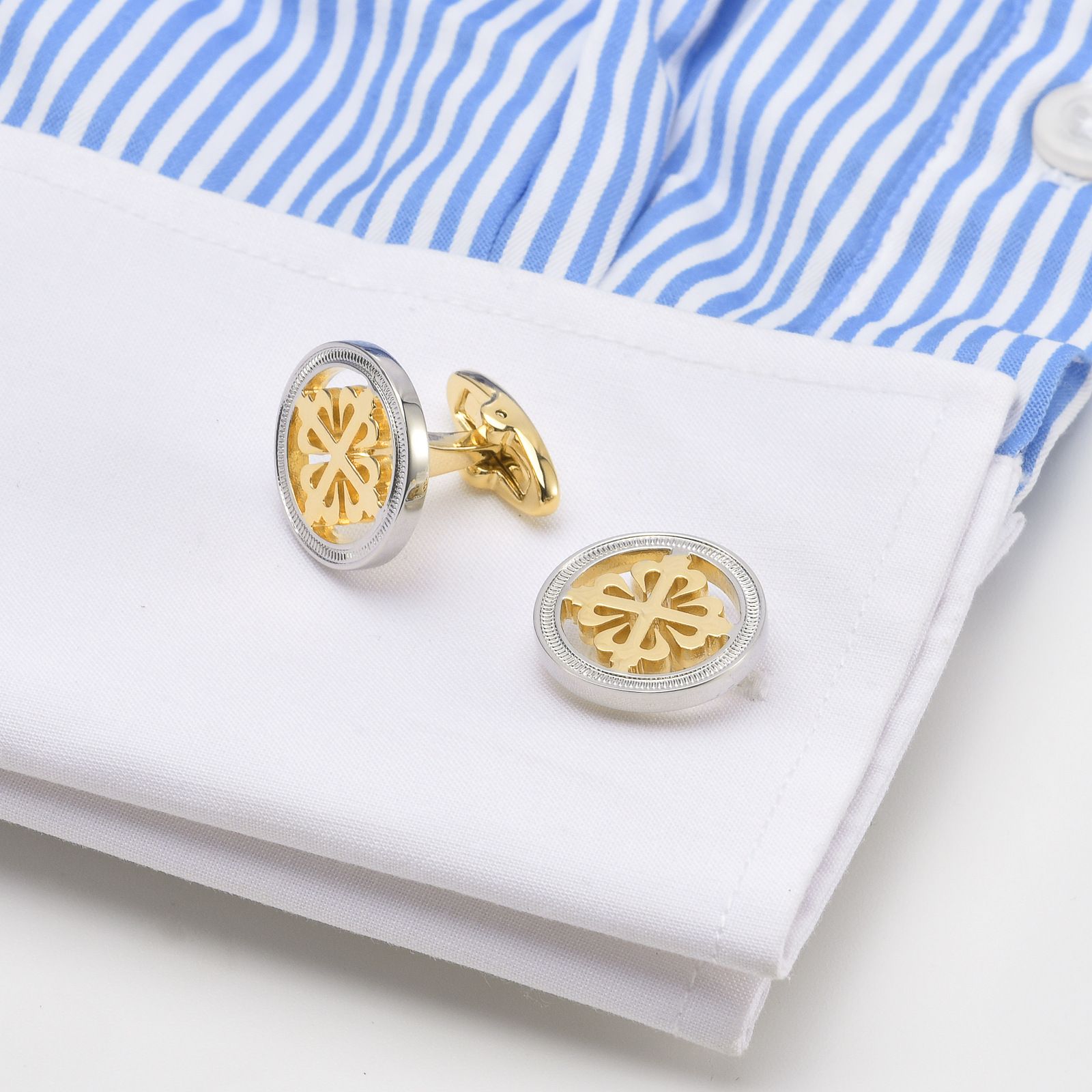 Dignified Silver Color Cufflink Stainless Steel Round Cufflinks for Cuff Links Elegant (2pcs Silver and gold) — image 3