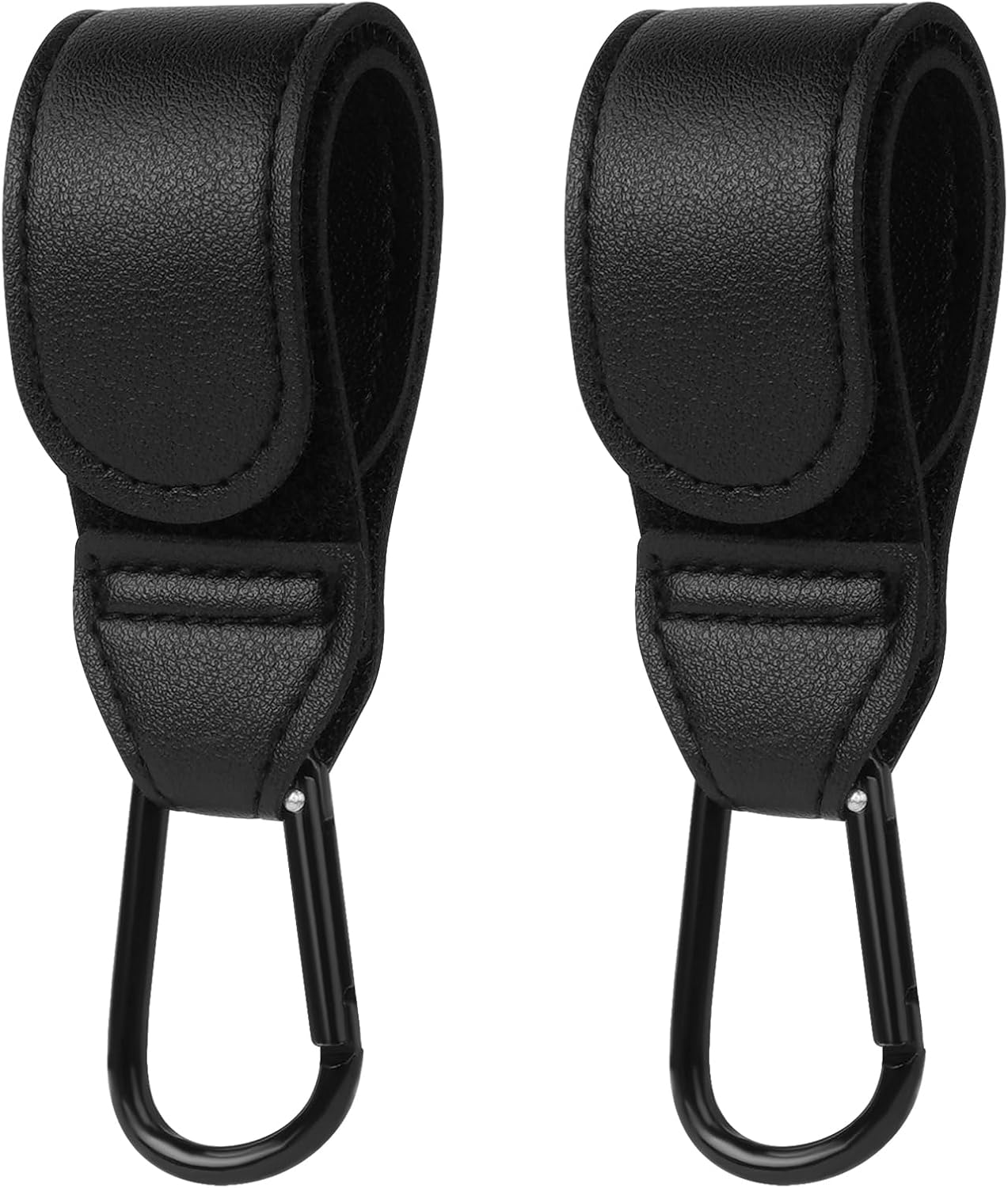 2 Pack Stroller Bag Hooks with Rotating Carabiner Clips for Prams, Pushchairs, Shopping Bags, Nappy Bags and Everyday Travel, Black