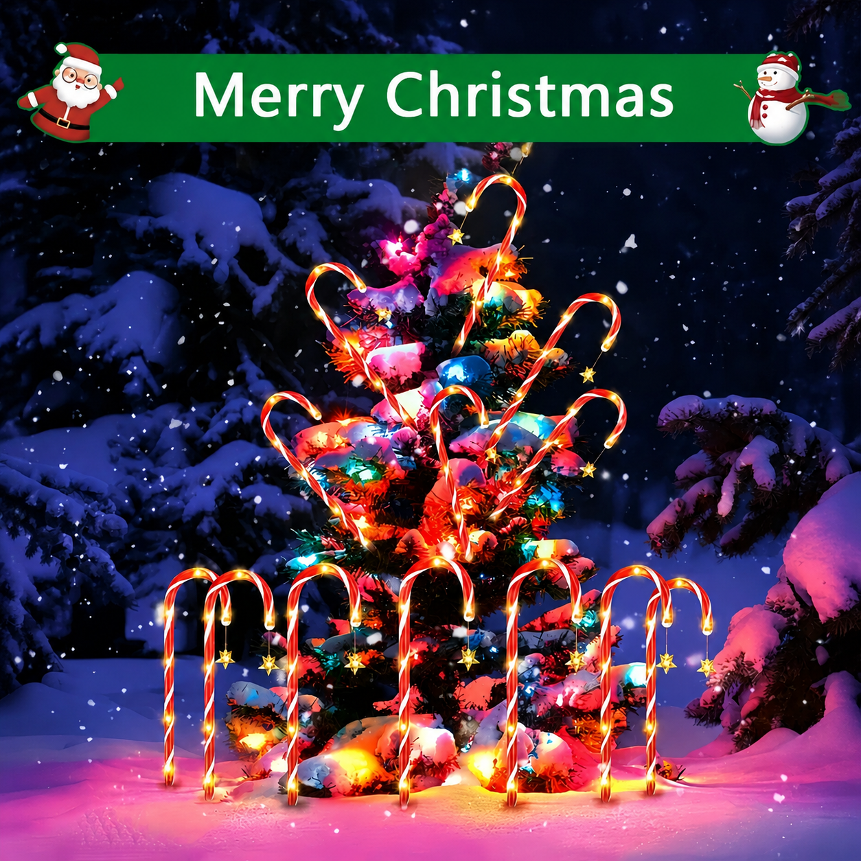 Solar Candy Cane Pathway Lights with Star Accents, 5-Pack Red & White Striped LED Stake Lights, Warm Glow for Christmas Yard, Garden and Holiday Party Display — image 3
