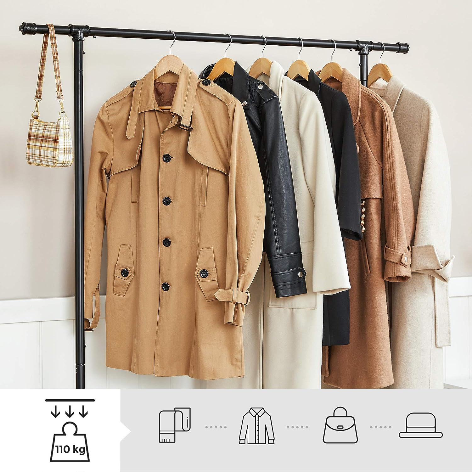 Industrial Clothing Rack Wheels Double Rod — image 5
