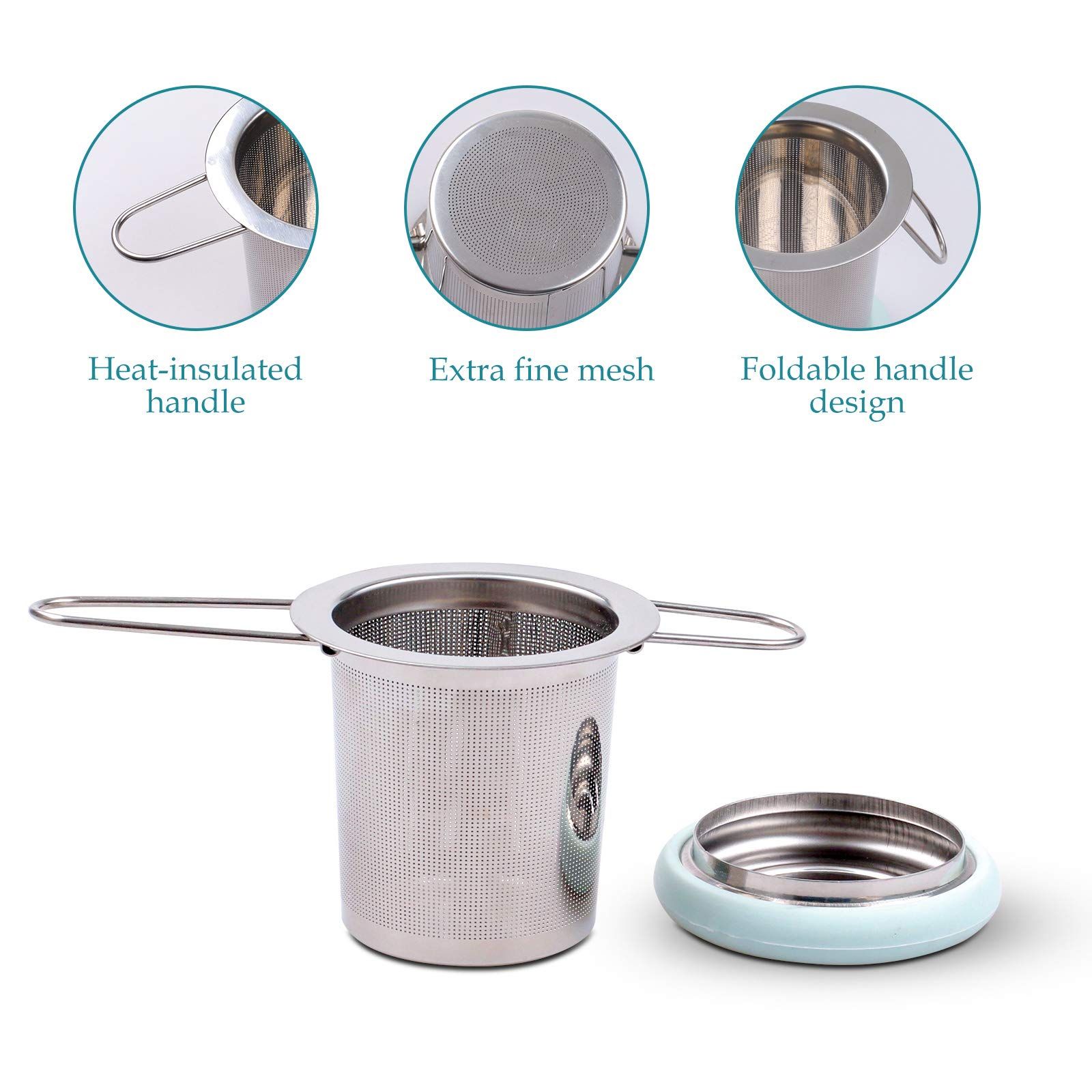 Stainless Steel Tea Strainer Folding Handle Tea Filter Extra Fine Mesh Strainer Brewing Basket with Lid for Loose Leaf Tea โ image 2